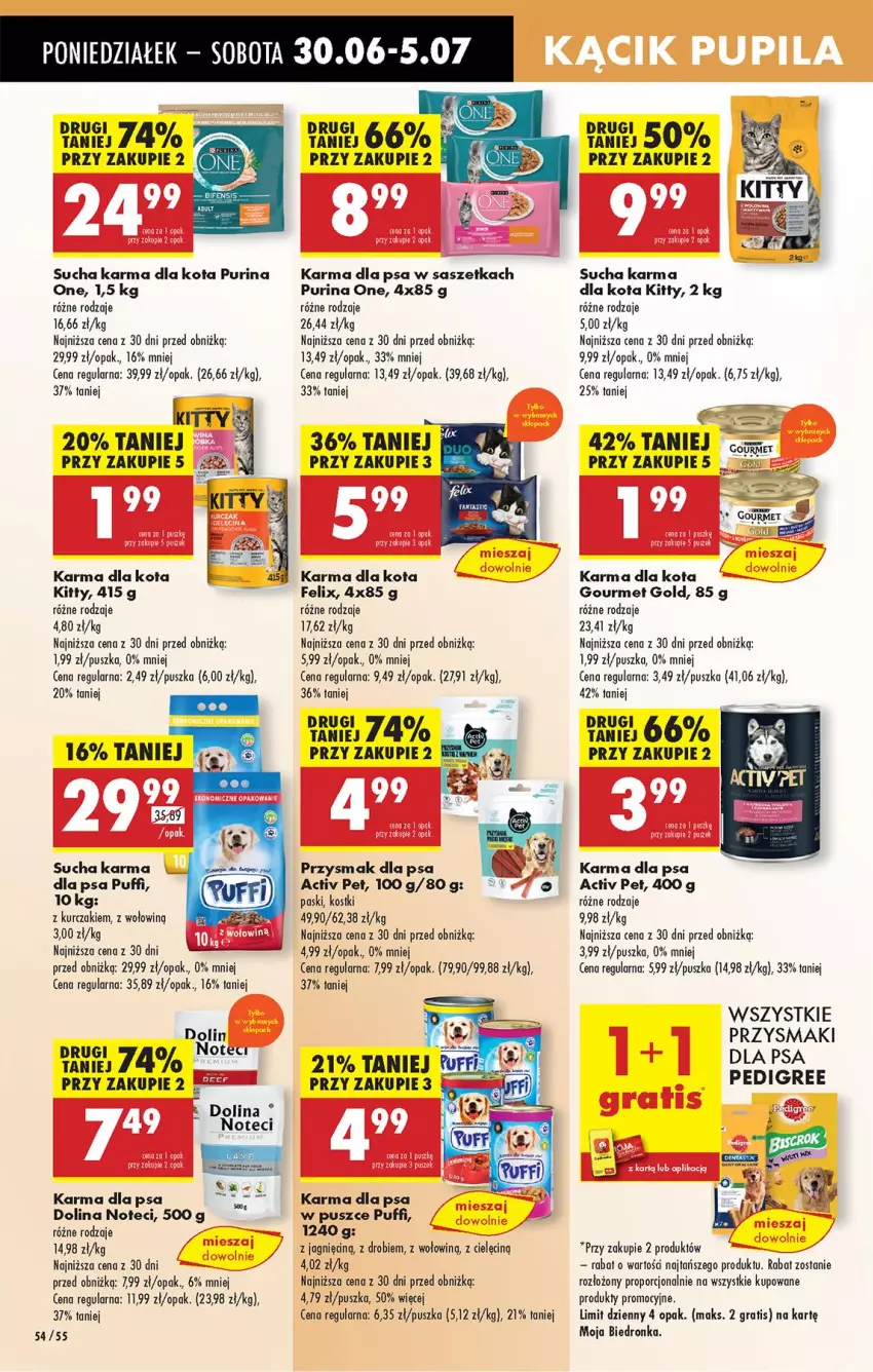 Gazetka promocyjna Biedronka - Od Poniedziałku - ważna 30.06 do 05.07.2025 - strona 70 - produkty: Fa, Felix, Gourmet Gold, Gra, Kurczak, Pedigree, Por, Przysmak dla psa, Przysmaki, Puf, Pur, Purina, Sucha karma