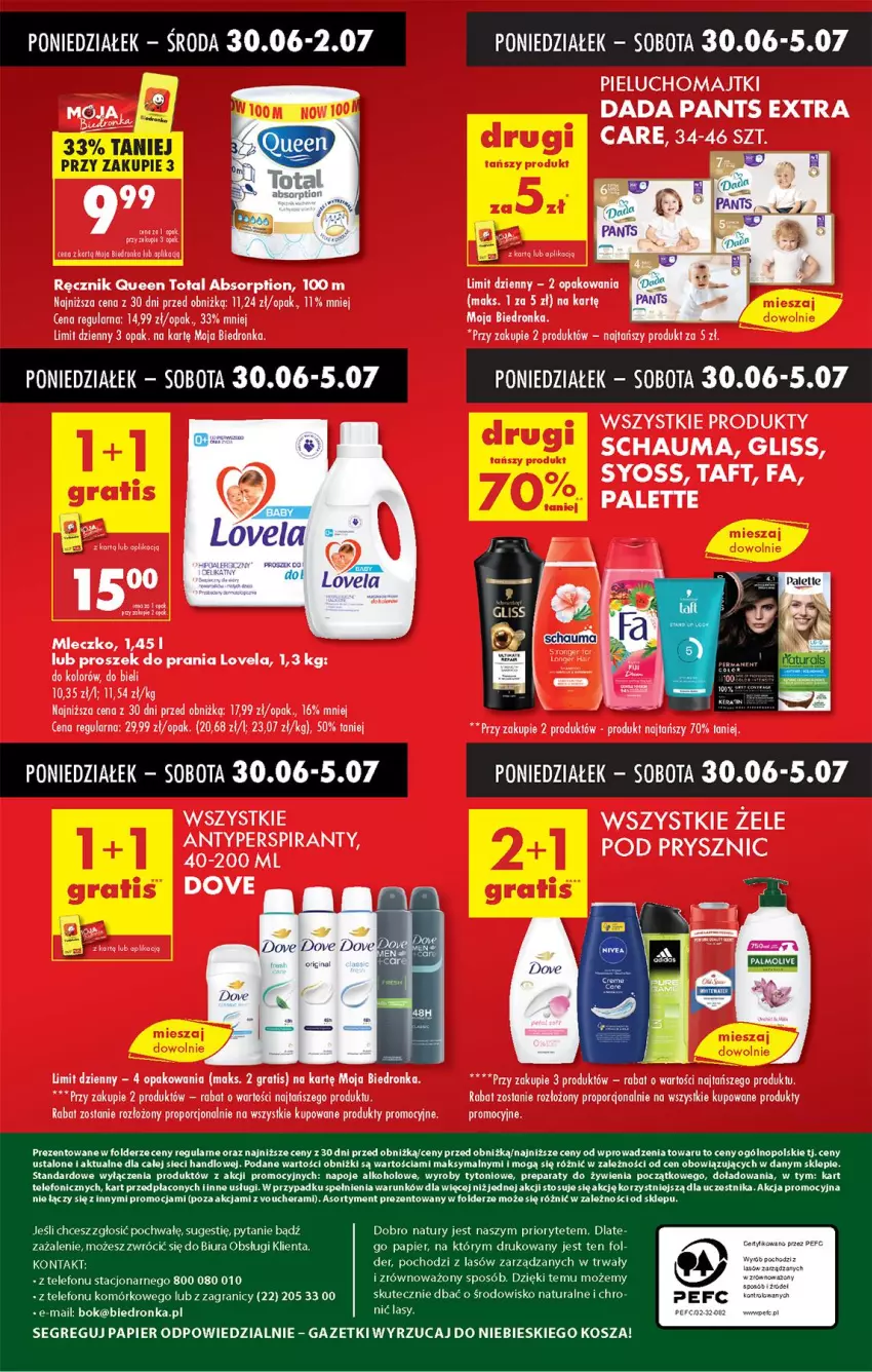 Gazetka promocyjna Biedronka - Od Poniedziałku - ważna 30.06 do 05.07.2025 - strona 77 - produkty: Antyperspirant, Dada, Fa, Gra, Kosz, Lovela, Majtki, Mleczko, Napoje, Palette, Papier, Pieluchomajtki, Por, Proszek do prania, Ręcznik, Schauma, Taft, Telefon