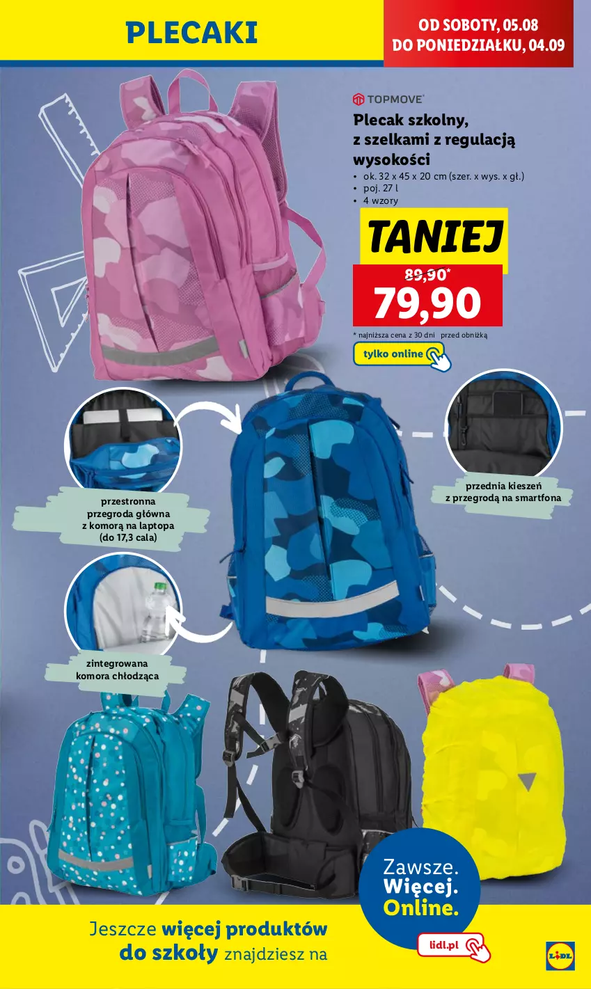 Gazetka promocyjna Lidl - KATALOG GOTOWI DO SZKOŁY - ważna 31.07 do 03.09.2023 - strona 45 - produkty: Plecak, Smartfon, Sok, Top