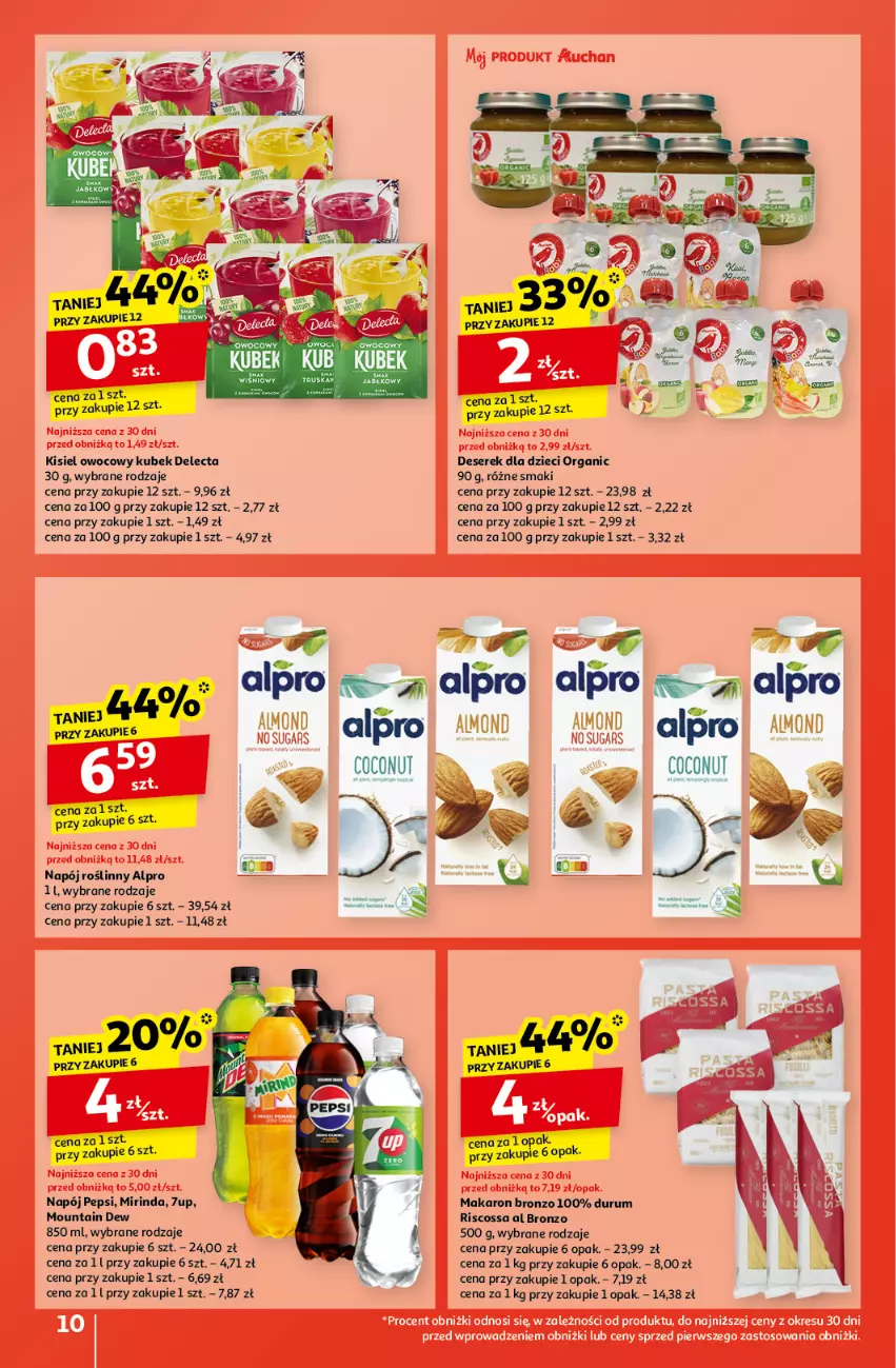 Gazetka promocyjna Auchan - Pewność Niskich Cen Hipermarket - ważna 10.10 do 16.10.2024 - strona 10 - produkty: 7up, Alpro, Delecta, Deser, Dzieci, Kisiel, Kubek, Makaron, Mirinda, Napój, Napój roślinny, Pepsi, Rum, Ser, Serek