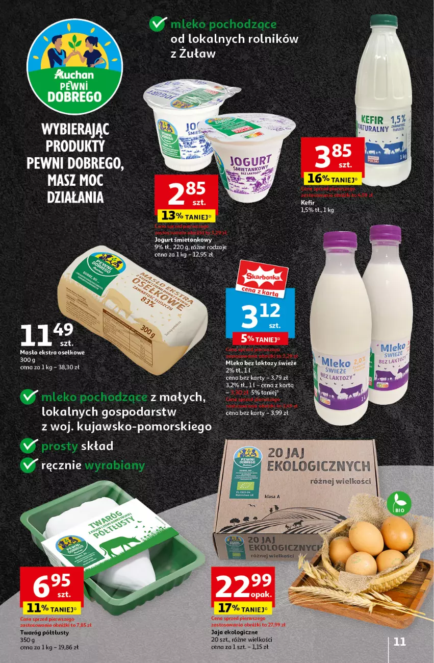 Gazetka promocyjna Auchan - Pewność Niskich Cen Hipermarket - ważna 10.10 do 16.10.2024 - strona 11 - produkty: Jaja, Jogurt, Masło, Mleko, Mleko bez laktozy, Rolnik, Twaróg, Twaróg półtłusty