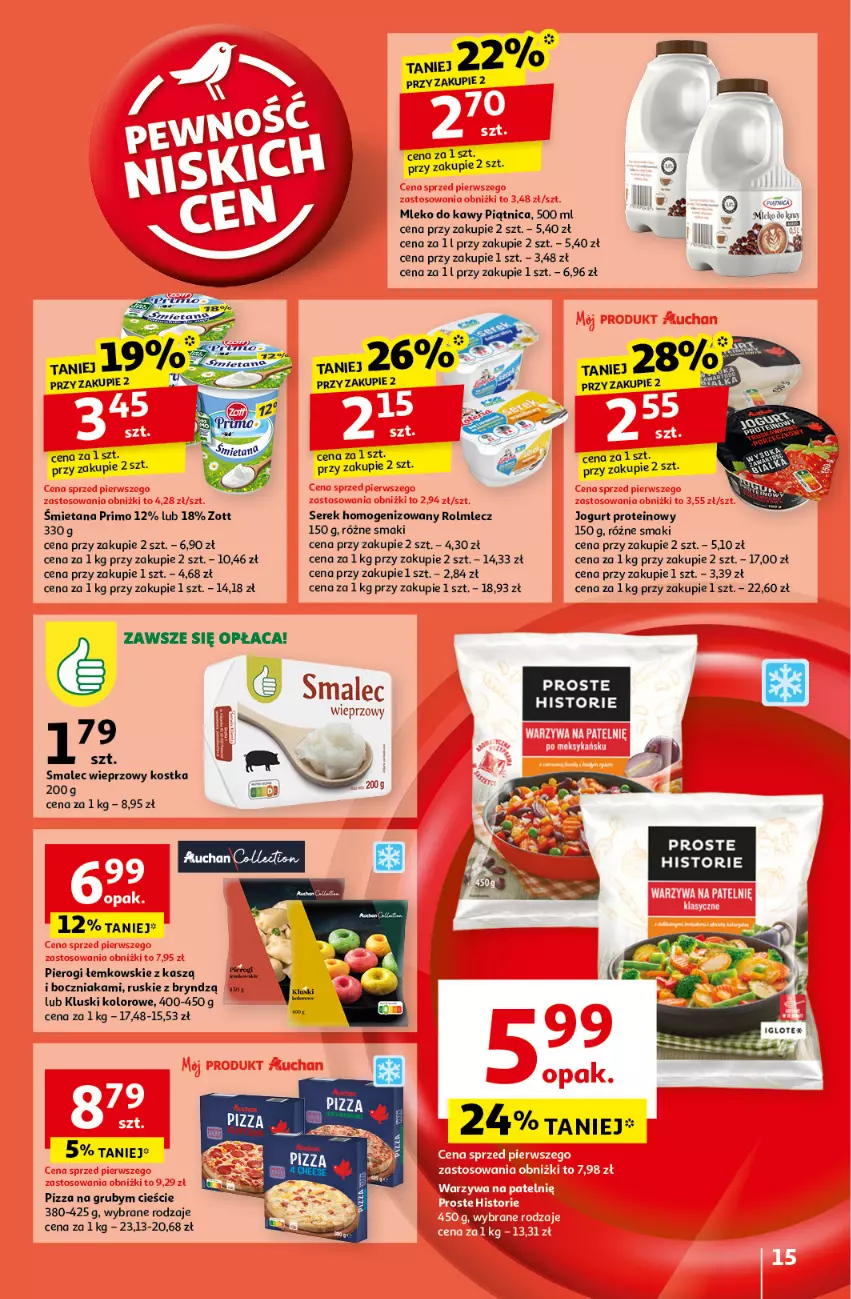 Gazetka promocyjna Auchan - Pewność Niskich Cen Hipermarket - ważna 10.10 do 16.10.2024 - strona 17 - produkty: Boczniak, Jogurt, Mleko, Piątnica, Pierogi, Pizza, Rolmlecz, Ser, Serek, Serek homogenizowany, Smalec, Zott