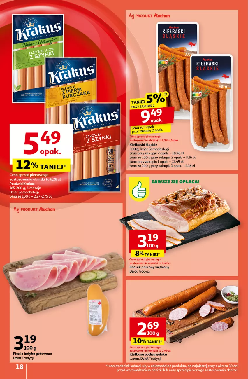 Gazetka promocyjna Auchan - Pewność Niskich Cen Hipermarket - ważna 10.10 do 16.10.2024 - strona 20 - produkty: Boczek, Kiełbasa, Kiełbasa podwawelska, Kiełbaski śląskie, Wawel