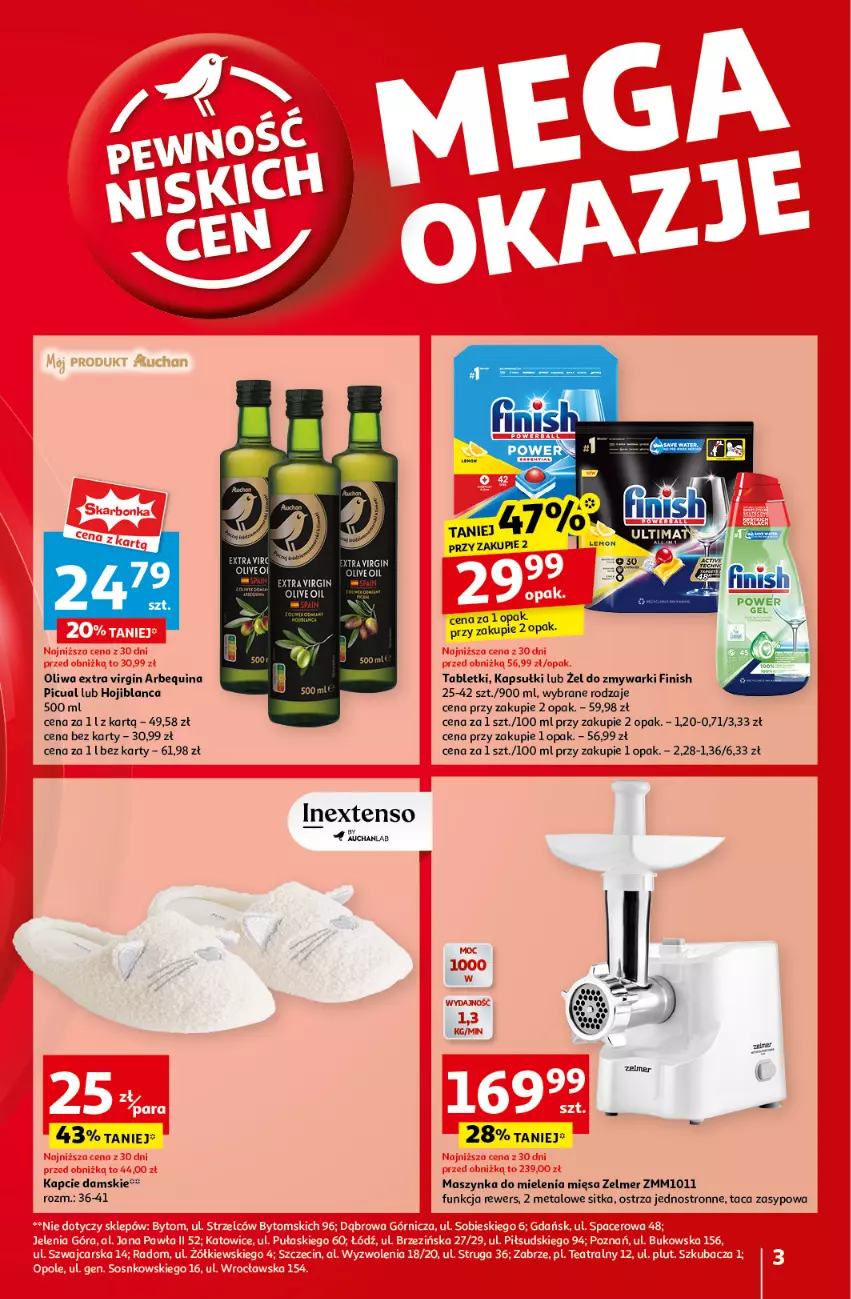 Gazetka promocyjna Auchan - Pewność Niskich Cen Hipermarket - ważna 10.10 do 16.10.2024 - strona 3 - produkty: Finish, Gin, Kapcie, Maszynka, Maszynka do mielenia, Oliwa, Szynka, Tablet, Taca, Zelmer, Zmywarki