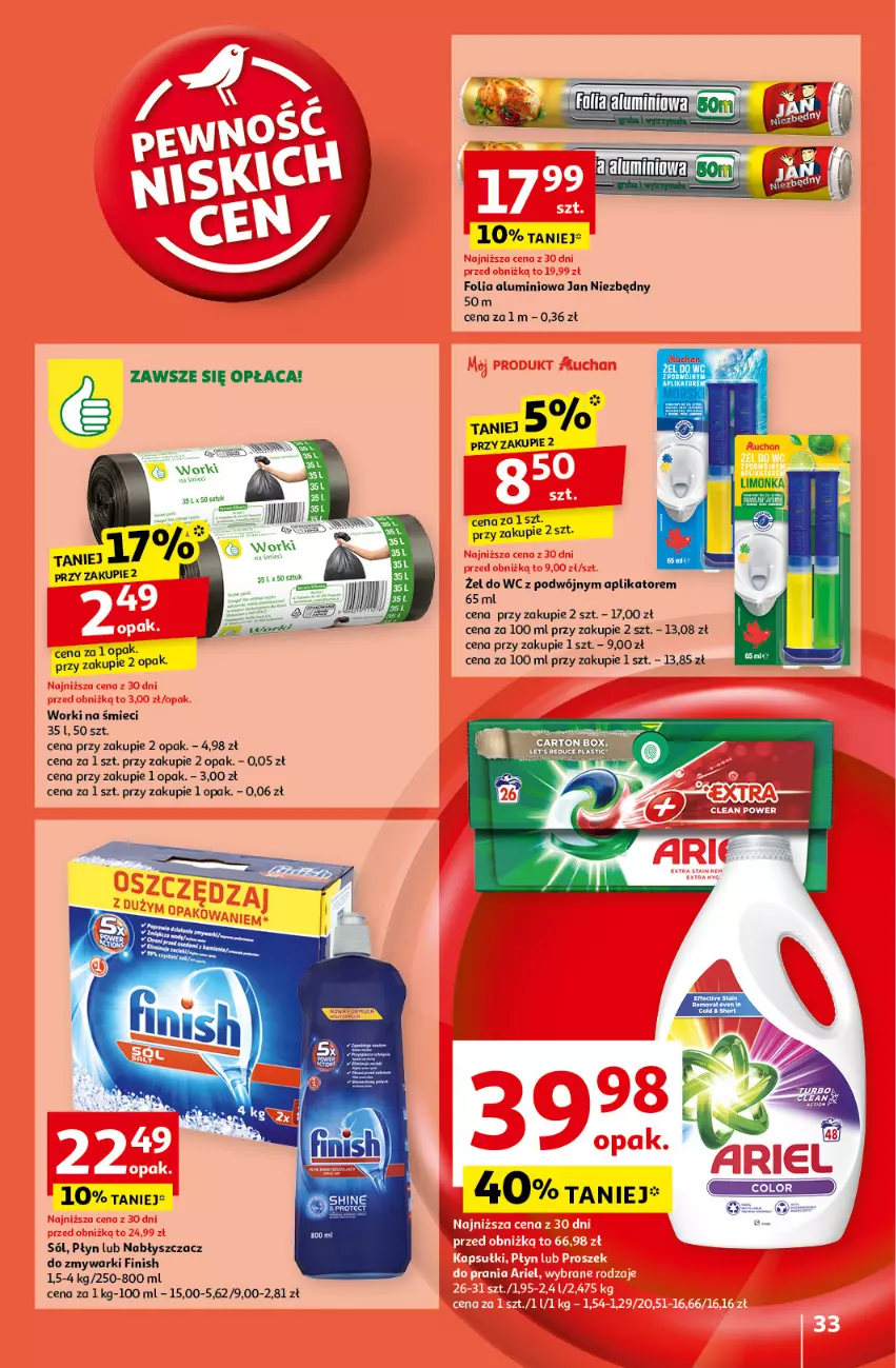 Gazetka promocyjna Auchan - Pewność Niskich Cen Hipermarket - ważna 10.10 do 16.10.2024 - strona 35 - produkty: Finish, Folia aluminiowa, Jan Niezbędny, K2, Sól, Worki na śmiec, Worki na śmieci, Zmywarki