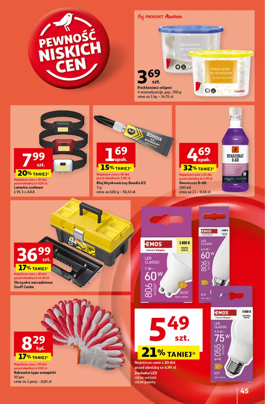 Gazetka promocyjna Auchan - Pewność Niskich Cen Hipermarket - ważna 10.10 do 16.10.2024 - strona 53 - produkty: K2, Klej, Latarka, Latarka czołowa, LG, Pochłaniacz wilgoci, Rękawice, Skrzynka narzędziowa, Tarka