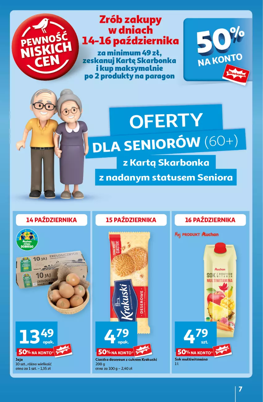 Gazetka promocyjna Auchan - Pewność Niskich Cen Hipermarket - ważna 10.10 do 16.10.2024 - strona 7 - produkty: Ciastka, Deser, Gry, Jaja, Krakus, Krakuski, Ser, Sok