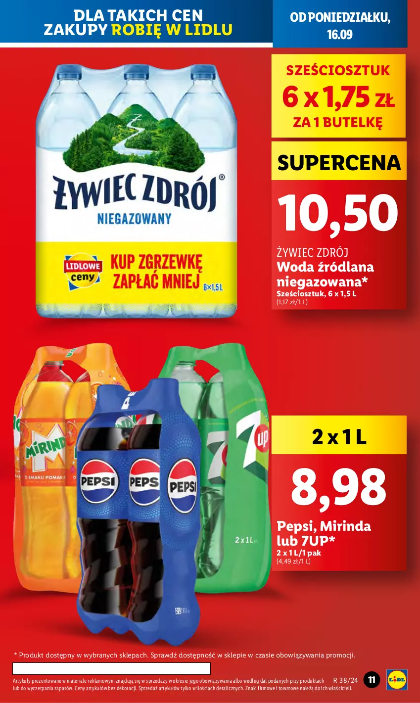 Gazetka promocyjna Lidl - GAZETKA - ważna 16.09 do 18.09.2024 - strona 13 - produkty: 7up, LANA, Mirinda, Pepsi, Woda