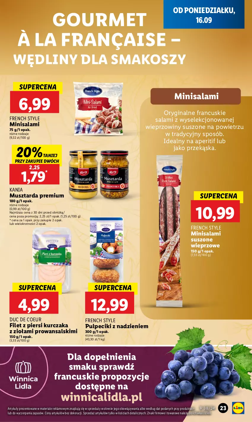 Gazetka promocyjna Lidl - GAZETKA - ważna 16.09 do 18.09.2024 - strona 27 - produkty: Filet z piersi kurczaka, Gin, Kosz, Kurczak, Mus, Musztarda, Salami