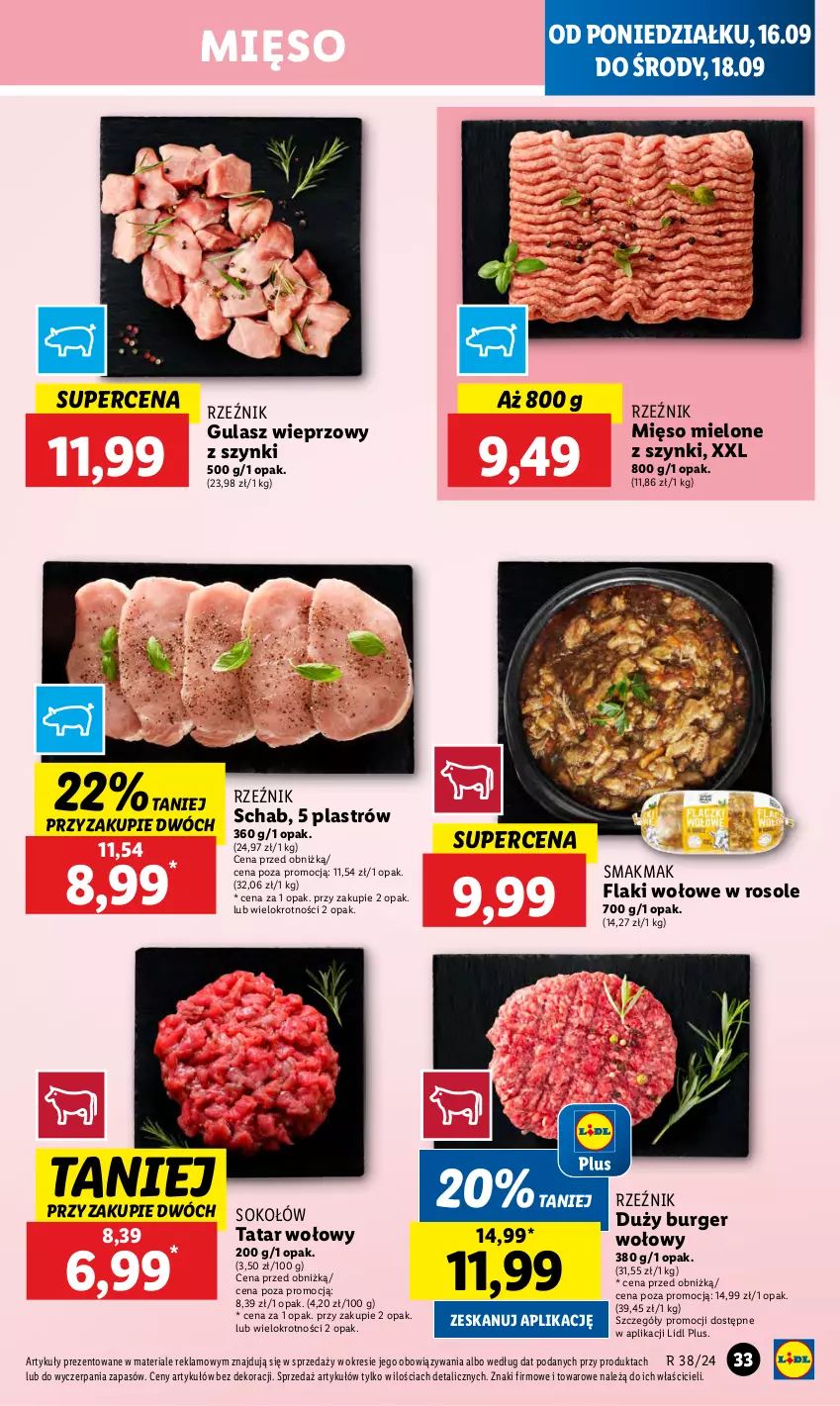 Gazetka promocyjna Lidl - GAZETKA - ważna 16.09 do 18.09.2024 - strona 37 - produkty: Burger, Flaki, Flaki wołowe, Mięso, Mięso mielone, Mięso mielone z szynki, Sok, Sokołów, Tatar wołowy