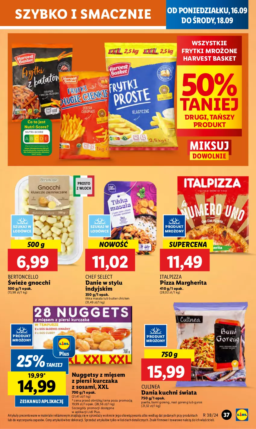 Gazetka promocyjna Lidl - GAZETKA - ważna 16.09 do 18.09.2024 - strona 41 - produkty: Frytki, Gnocchi, Gyros, Kurczak, Pizza, Pizza margherita, Sos