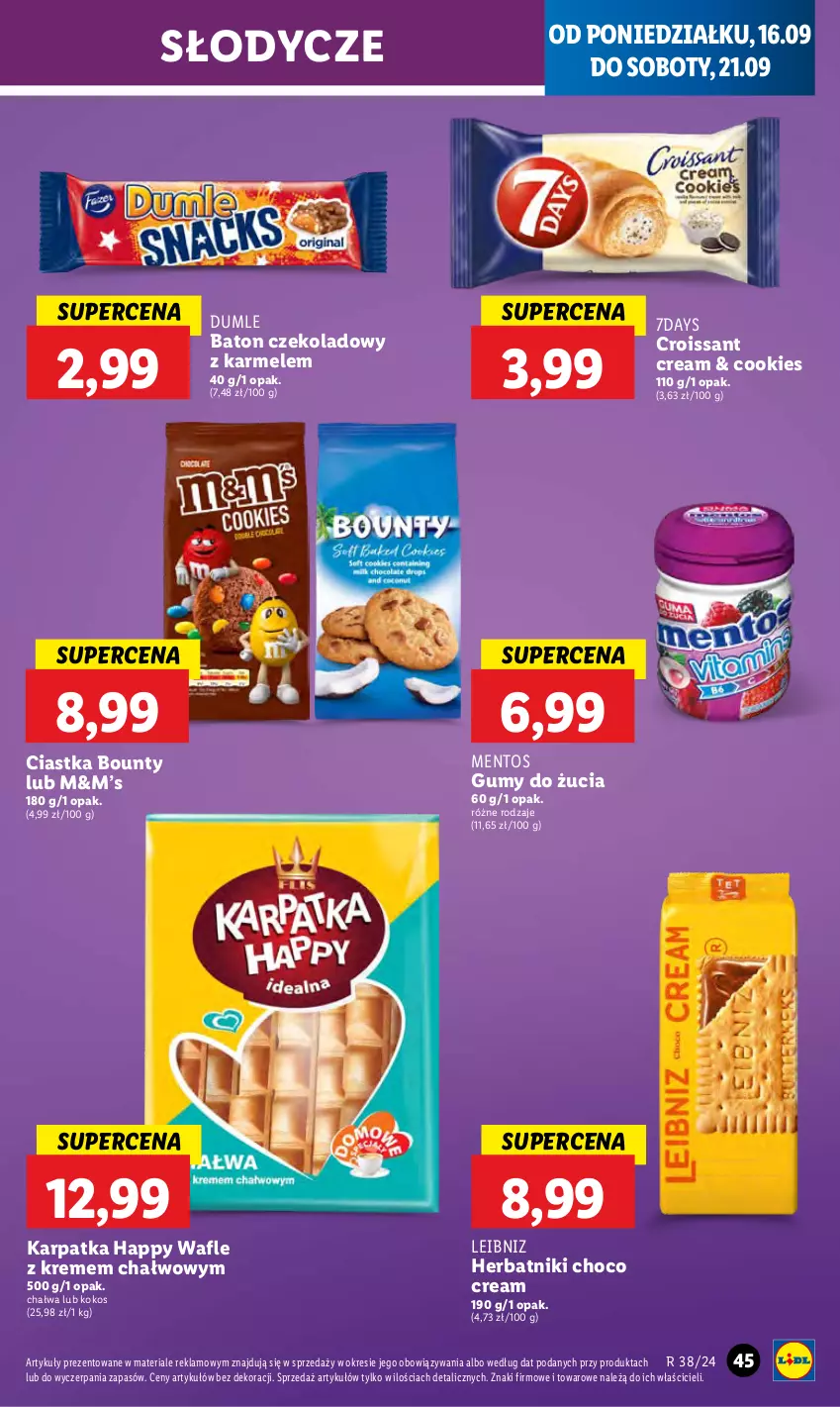 Gazetka promocyjna Lidl - GAZETKA - ważna 16.09 do 18.09.2024 - strona 51 - produkty: Baton, Bounty, Chałwa, Ciastka, Croissant, Herbatniki, Karp, Kokos, Mentos, Wafle