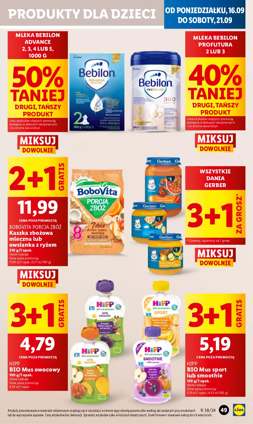 Gazetka promocyjna Lidl - GAZETKA - ważna 16.09 do 18.09.2024 - strona 55 - produkty: BEBILON, BoboVita, Dzieci, Gerber, Gra, HiPP, Hipp Bio, Mus, Owsianka, Por, Ryż, Smoothie, Sport