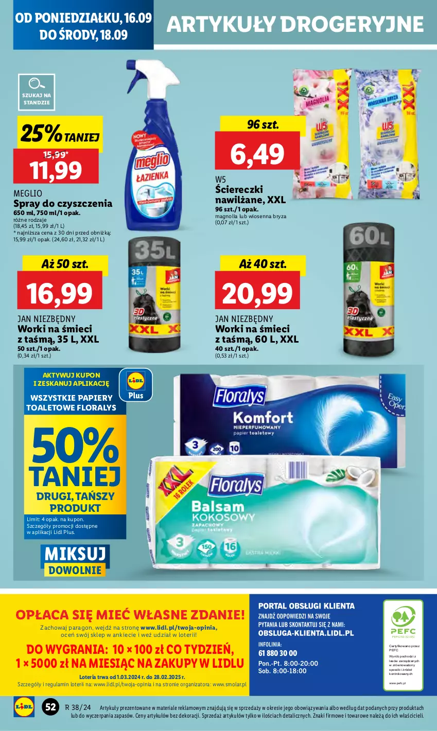 Gazetka promocyjna Lidl - GAZETKA - ważna 16.09 do 18.09.2024 - strona 58 - produkty: Bryza, Flora, Gra, Jan Niezbędny, Mola, Papier, Spray do czyszczenia, Worki na śmiec, Worki na śmieci