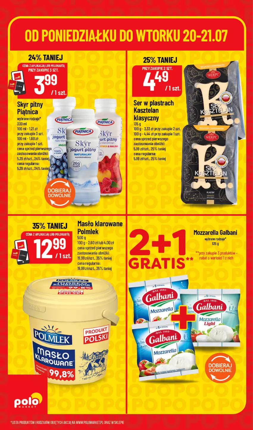 Gazetka promocyjna PoloMarket - Oferta SUPERHITY - ważna 20.07 do 21.07.2026 - strona 4 - produkty: Galbani, Kasztelan, Masło, Masło klarowane, Mozzarella, Piątnica, POLMLEK, Ser