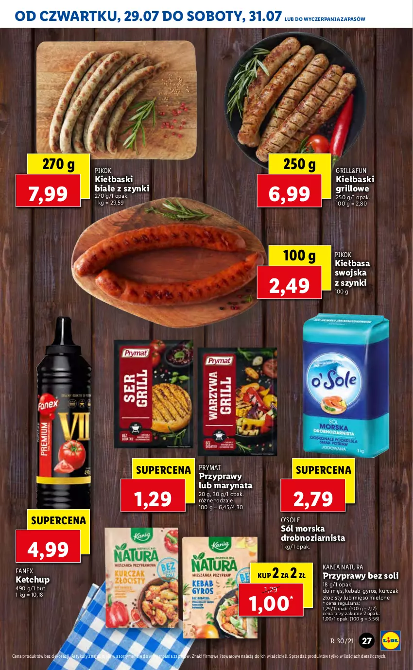 Gazetka promocyjna Lidl - GAZETKA - ważna 29.07 do 31.07.2021 - strona 27 - produkty: Fa, Grill, Gyros, Kebab, Ketchup, Kiełbasa, Kiełbaski białe, Kurczak, Mięso, Mięso mielone, PIKOK, Prymat, Przyprawy, Sól