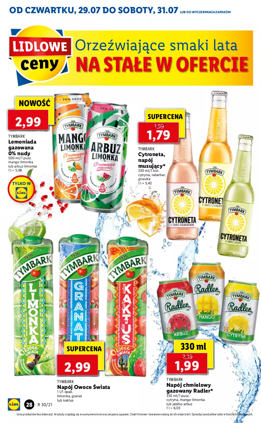 Gazetka promocyjna Lidl - GAZETKA - ważna 29.07 do 31.07.2021 - strona 28 - produkty: Arbuz, Gra, Granat, Kaktus, Lemoniada, Limonka, Mango, Mus, Napój, Napój musujący, Owoce, Radler, Tymbark