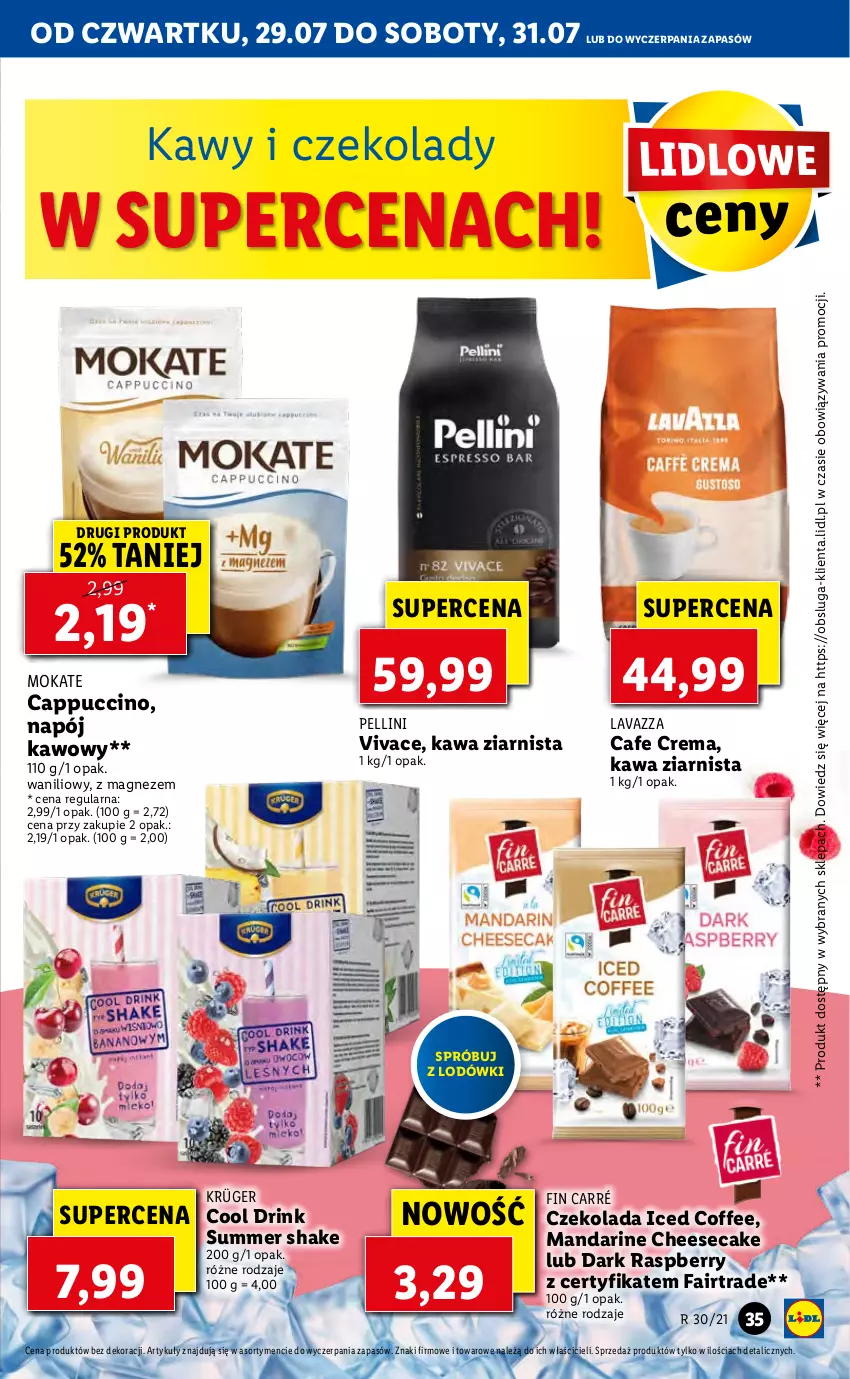 Gazetka promocyjna Lidl - GAZETKA - ważna 29.07 do 31.07.2021 - strona 35 - produkty: Cappuccino, Czekolada, Fa, Kawa, Kawa ziarnista, Lavazza, Magnez, Napój