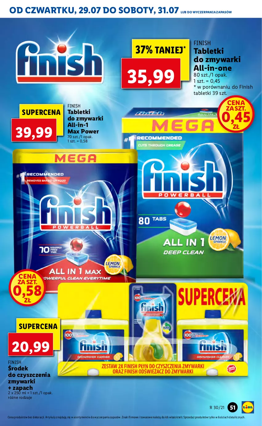 Gazetka promocyjna Lidl - GAZETKA - ważna 29.07 do 31.07.2021 - strona 51 - produkty: Finish, Por, Tablet, Tabletki do zmywarki, Zmywarki