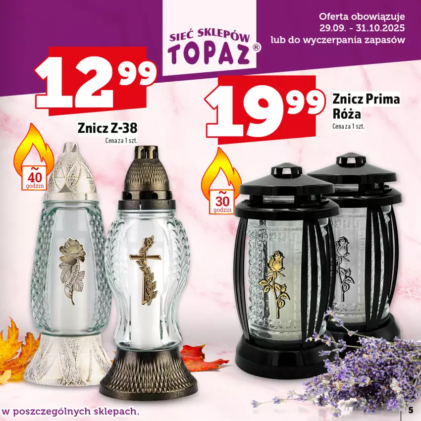 Gazetka promocyjna Topaz - Gazetka - ważna 29.09 do 31.10.2025 - strona 5 - produkty: Prima, Róża, Rum, Znicz