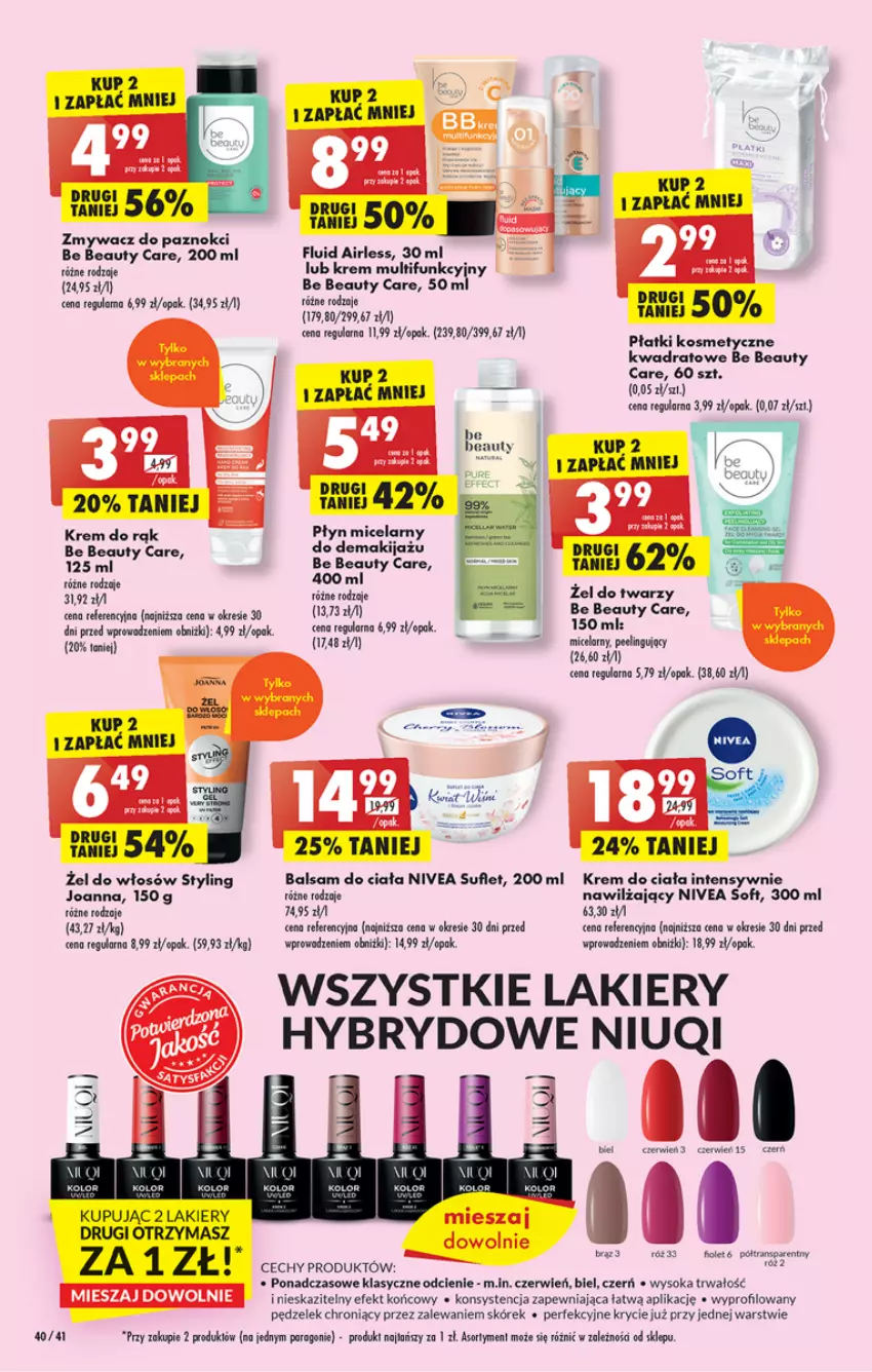 Gazetka promocyjna Biedronka - Gazetka - Biedronka.pl - ważna 06.03 do 11.03.2023 - strona 40 - produkty: Balsam do ciała, Be Be, Fa, Joanna, Krem do ciała, Krem do rąk, Lakier, Makijaż, Niuqi, Nivea, Peeling, Płatki kosmetyczne, Płyn micelarny, Sok, Tera, Zmywacz do paznokci