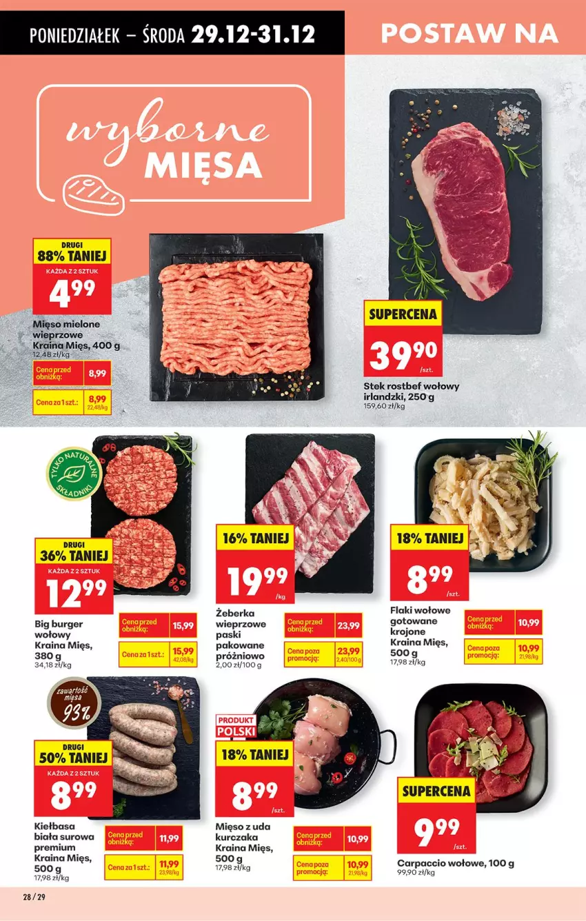 Gazetka promocyjna Biedronka - Od Środy - ważna 31.12.2025 do 01.01.2026 - strona 36 - produkty: Burger, Flaki, Flaki wołowe, Kiełbasa, Kurczak, Mięso, Mięso mielone, Rostbef, Stek
