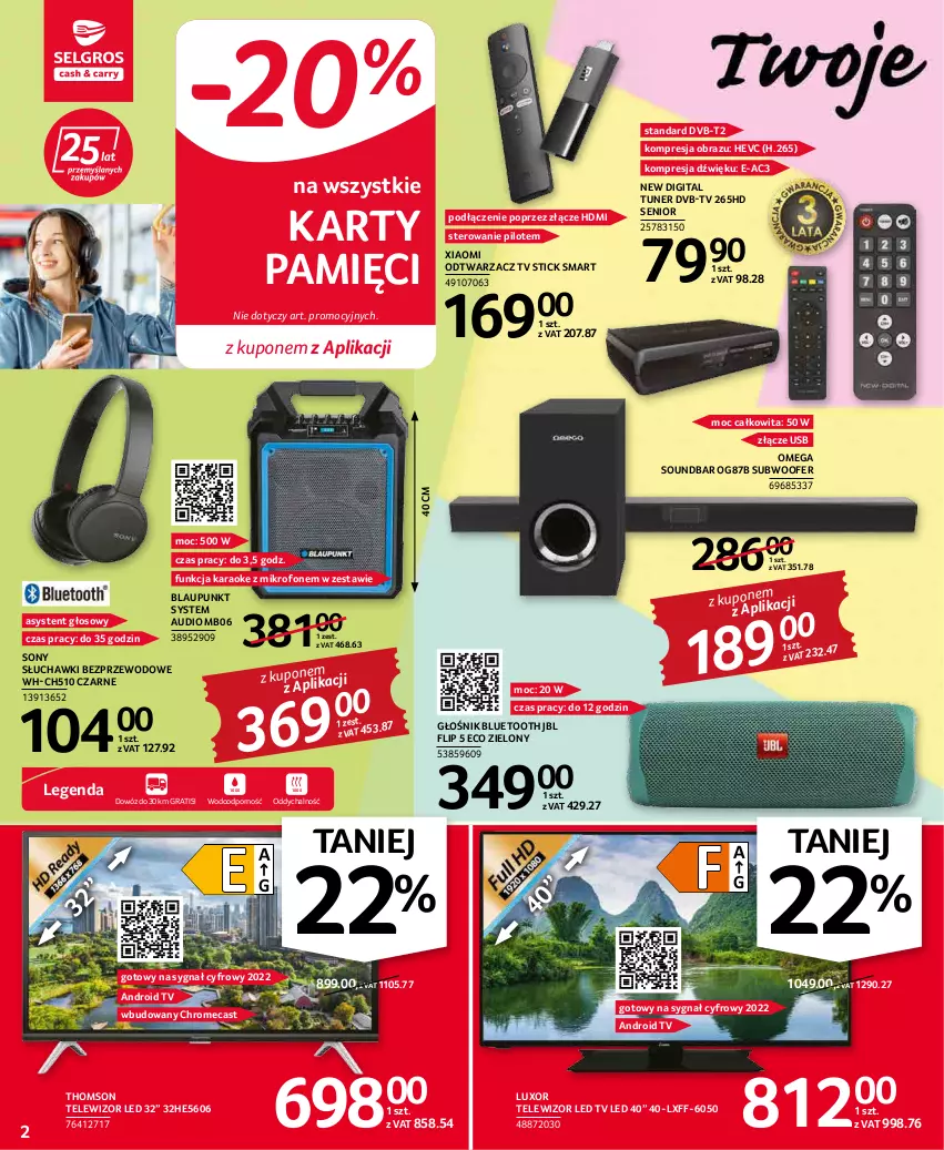 Gazetka promocyjna Selgros - Oferta przemysłowa - ważna 17.03 do 30.03.2022 - strona 2 - produkty: Android TV, Głośnik, Głośnik bluetooth, Gra, JBL, LED TV, Mikrofon, Obraz, Por, Słuchawki, Słuchawki bezprzewodowe, Sony, Soundbar, Subwoofer, Telewizor, Thomson