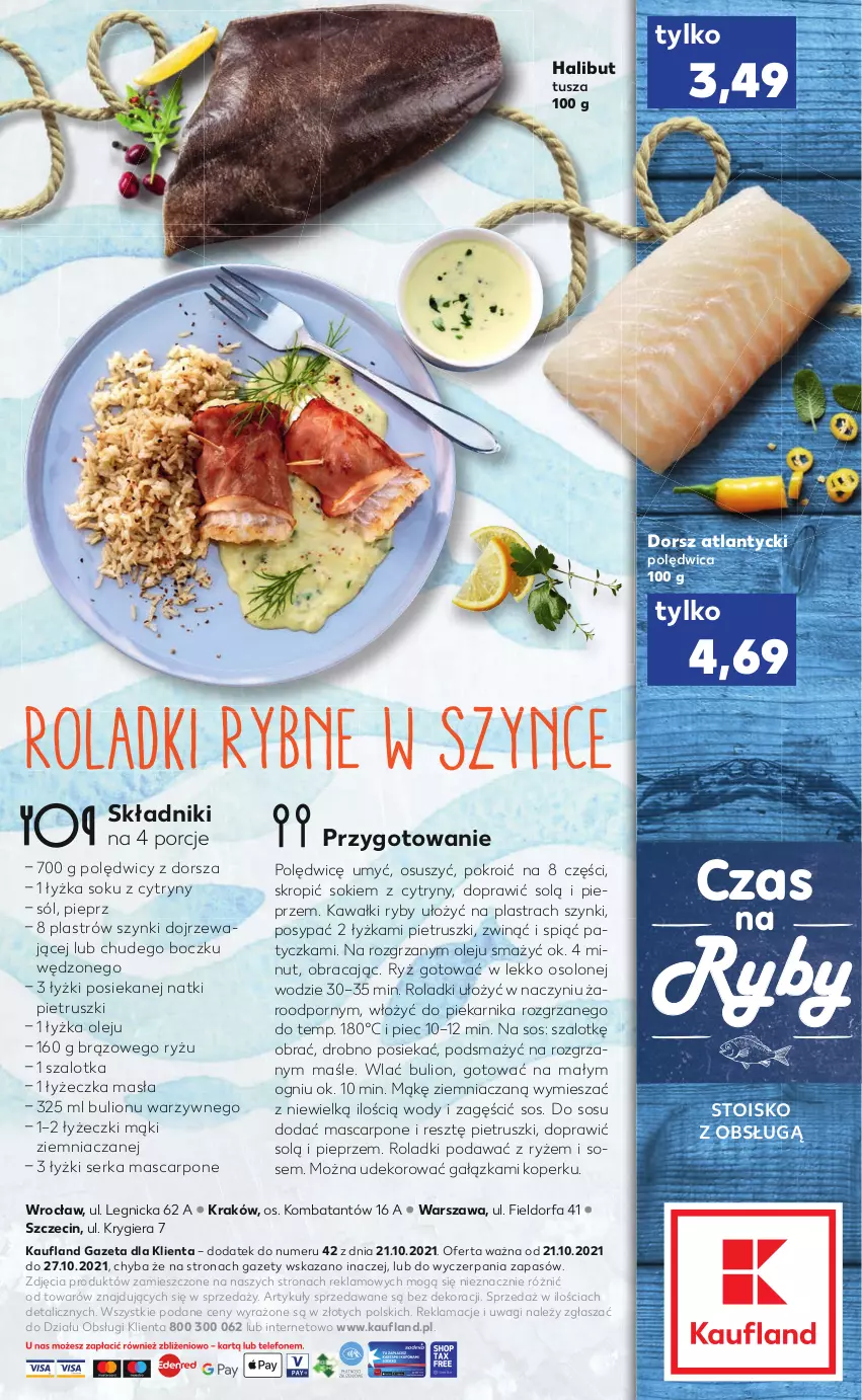 Gazetka promocyjna Kaufland - RYBY - ważna 21.10 do 27.10.2021 - strona 2 - produkty: Bulion, Cytryny, Dorsz, Fa, Halibut, Kawa, Lion, Mascarpone, Olej, Piec, Piekarnik, Pieprz, Polędwica, Por, Ryż, Ser, Sok, Sól, Sos, Szal, Tusz, Wagi