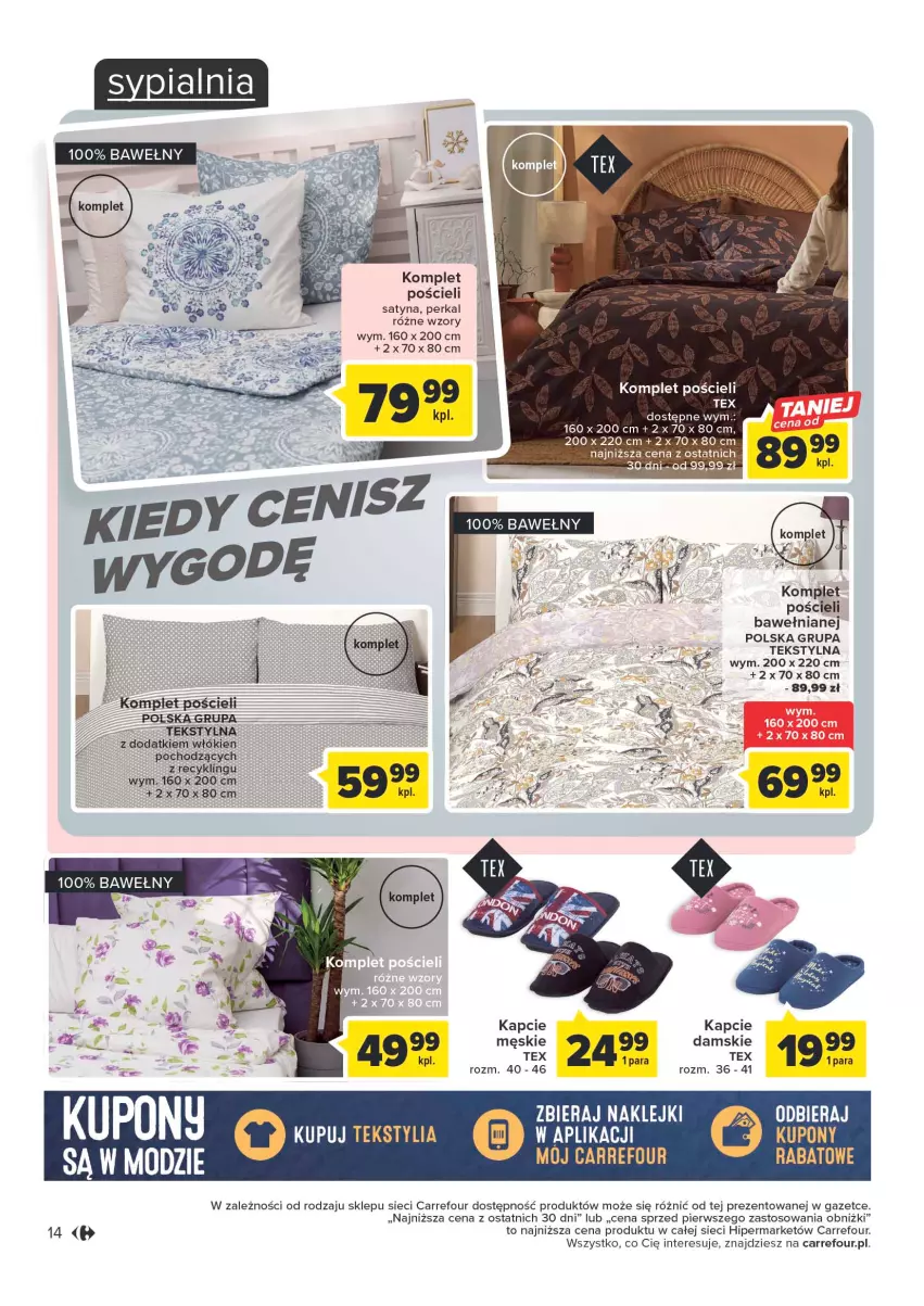 Gazetka promocyjna Carrefour - Gazetka Dom - nasze inspiracje - ważna 07.03 do 18.03.2023 - strona 14 - produkty: Kapcie, Klej, Komplet pościeli, Pościel