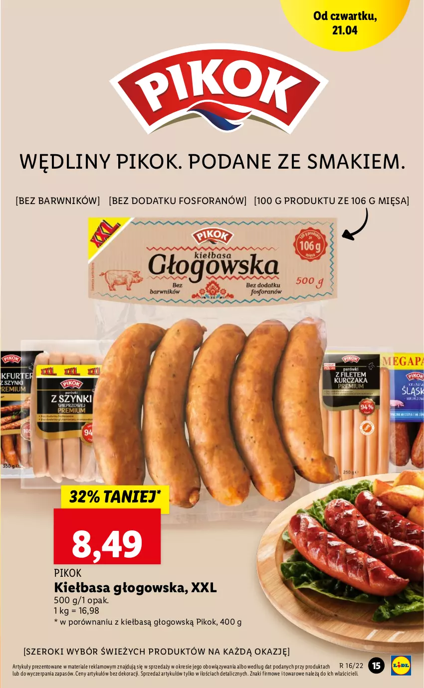 Gazetka promocyjna Lidl - GAZETKA - ważna 21.04 do 24.04.2022 - strona 15 - produkty: Kiełbasa, Kiełbasa głogowska, PIKOK, Por