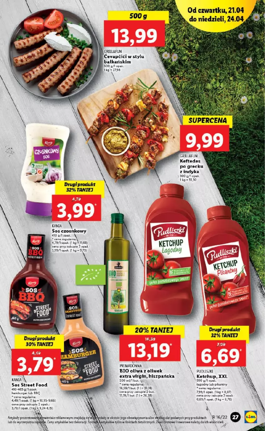 Gazetka promocyjna Lidl - GAZETKA - ważna 21.04 do 24.04.2022 - strona 27 - produkty: Burger, Gin, Grill, Hamburger, Ketchup, Oliwa z oliwek, Prima, Pudliszki, Sos