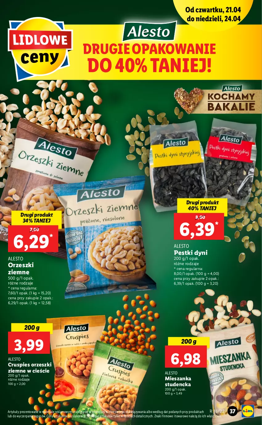 Gazetka promocyjna Lidl - GAZETKA - ważna 21.04 do 24.04.2022 - strona 37 - produkty: Mieszanka studencka, Orzeszki, Orzeszki ziemne, Pestki dyni