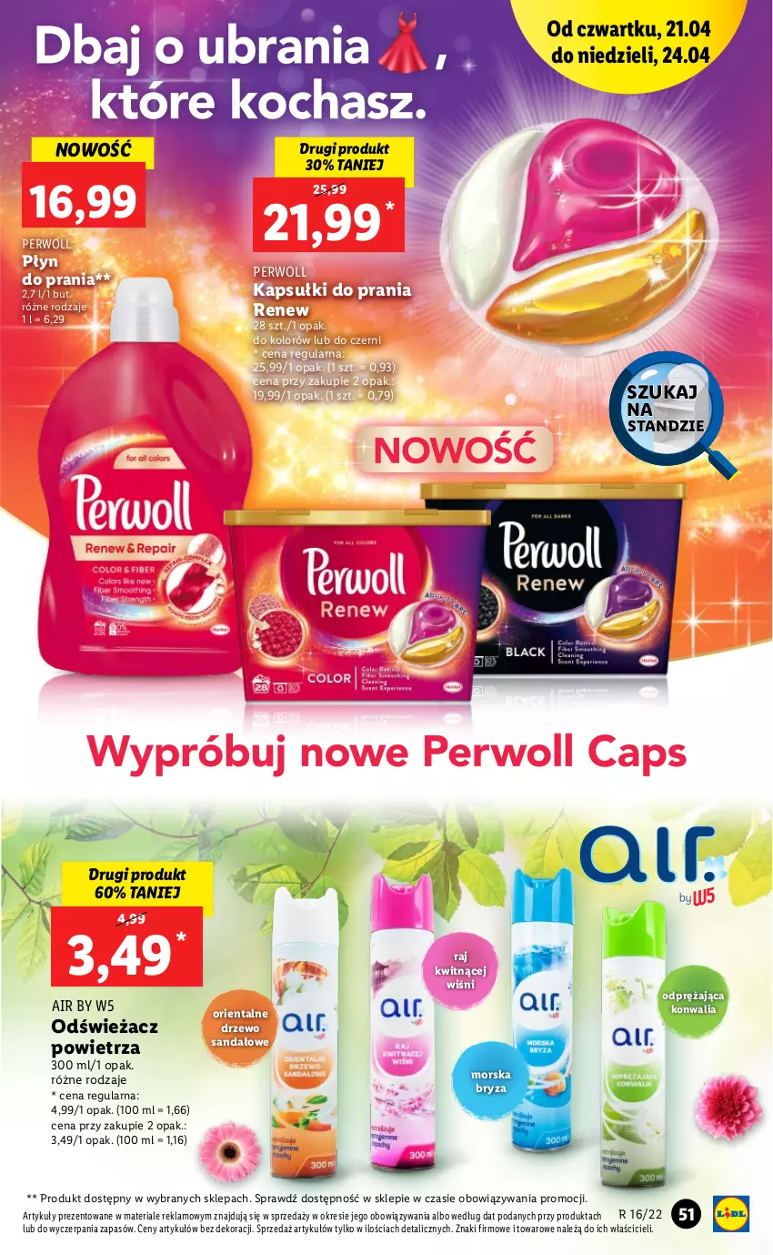 Gazetka promocyjna Lidl - GAZETKA - ważna 21.04 do 24.04.2022 - strona 51 - produkty: Bryza, Kapsułki do prania, Odświeżacz powietrza, Perwoll, Płyn do prania, Sandał