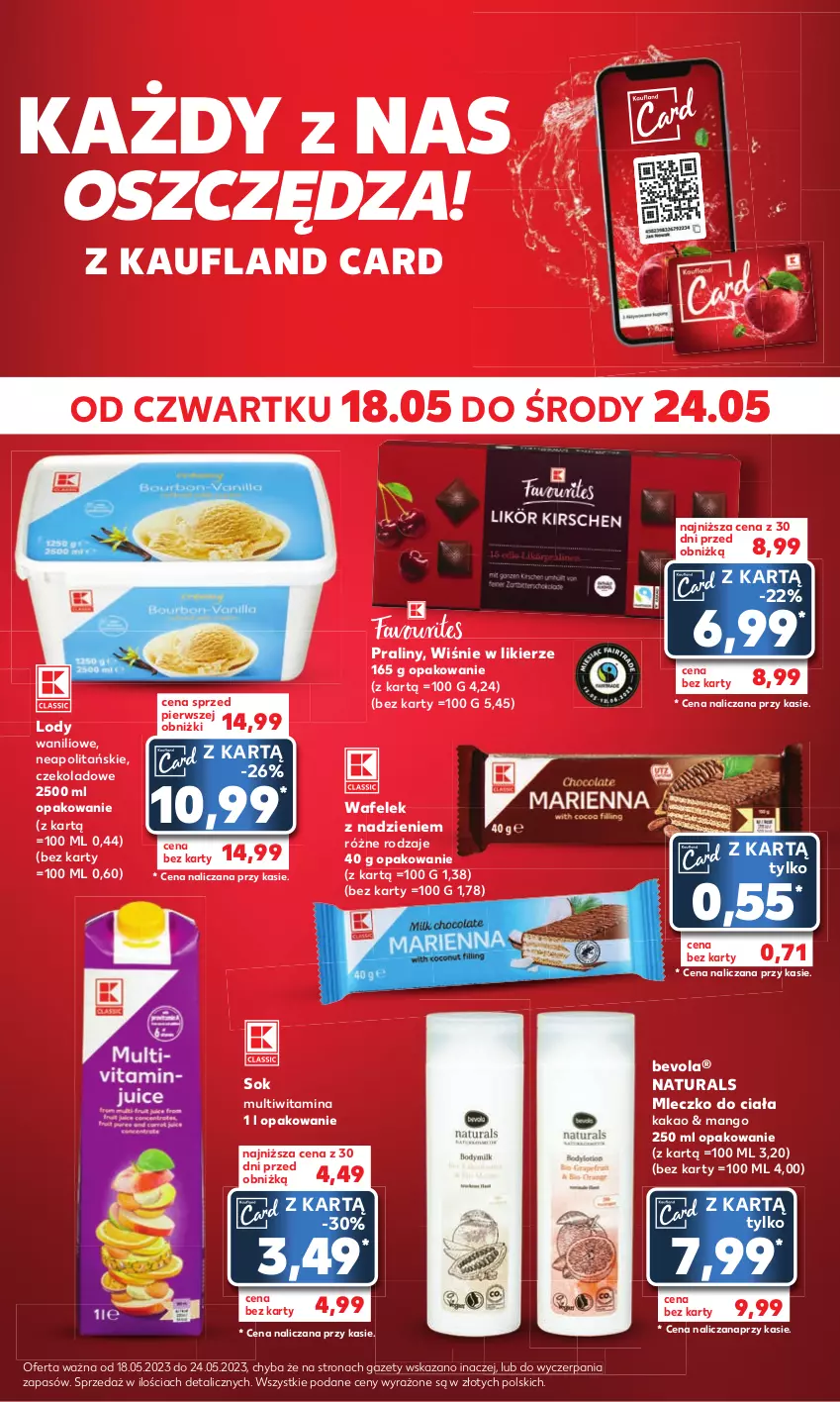 Gazetka promocyjna Kaufland - Mocny Start - ważna 22.05 do 24.05.2023 - strona 17 - produkty: Kakao, Likier, Lody, Mango, Mleczko, Mleczko do ciała, Praliny, Sok, Wafelek