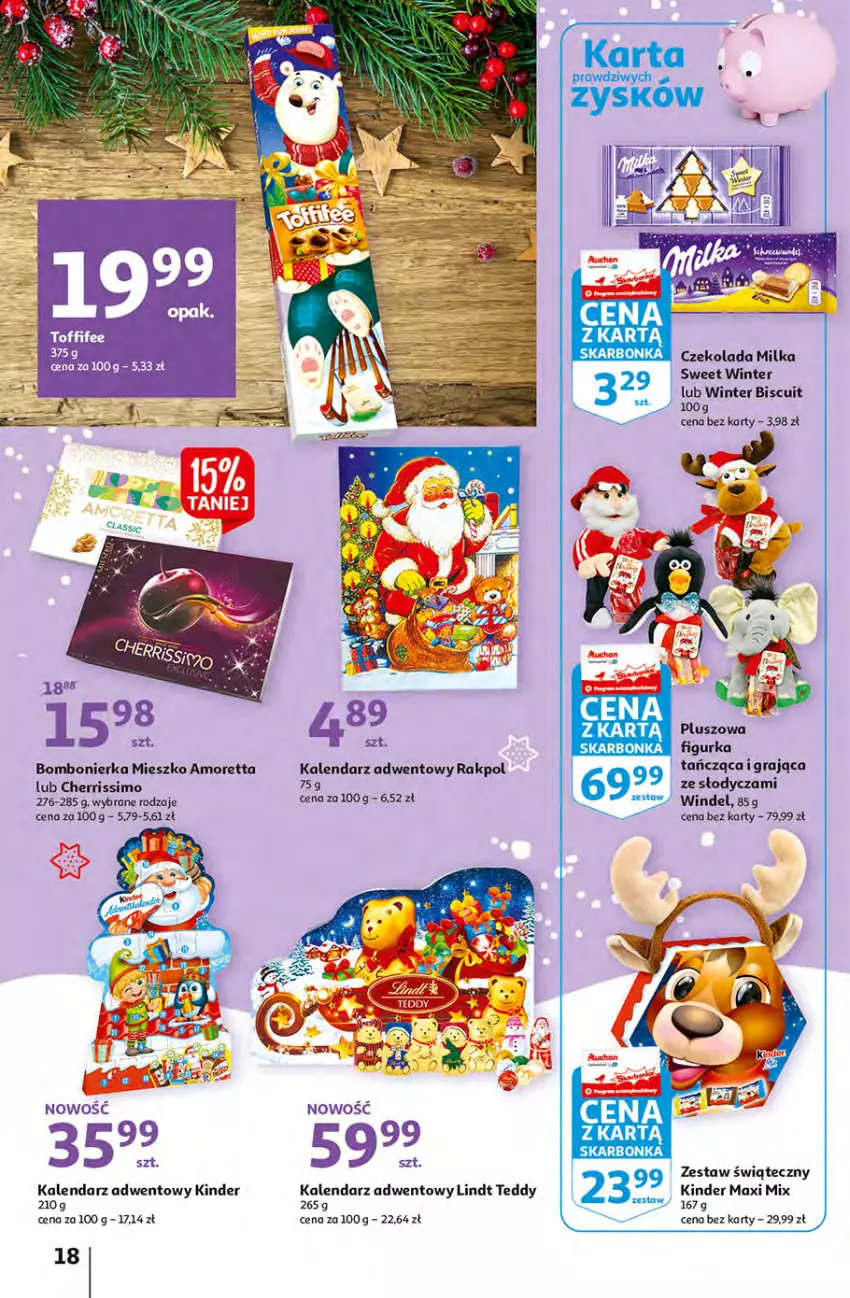 Gazetka promocyjna Auchan - Magia dekoracji Hipermarkety - ważna 25.11 do 01.12.2021 - strona 18 - produkty: Czekolada, Gra, Kalendarz, Kalendarz adwentowy, Kinder, Lindt, Milka, Toffifee