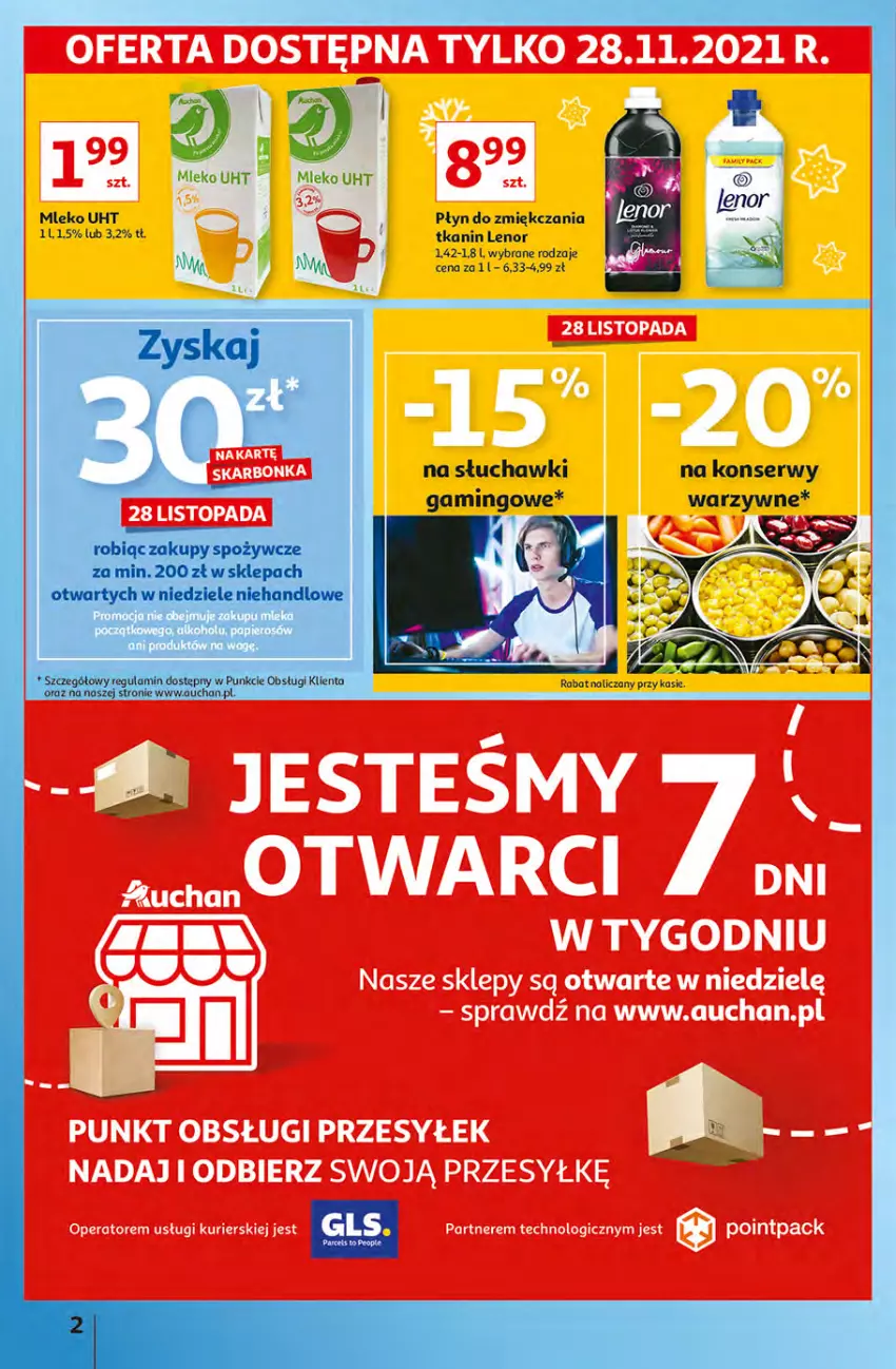 Gazetka promocyjna Auchan - Magia dekoracji Hipermarkety - ważna 25.11 do 01.12.2021 - strona 2 - produkty: Lenor, Mleko, Ser, Słuchawki