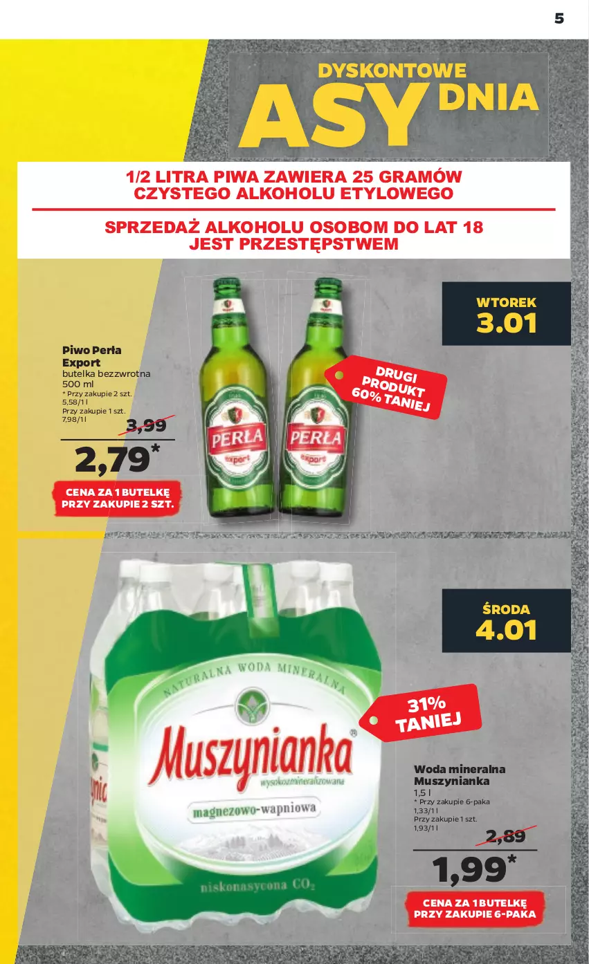 Gazetka promocyjna Netto - Artykuły spożywcze - ważna 02.01 do 07.01.2023 - strona 5 - produkty: Gra, Mus, Muszynianka, Perła, Piwa, Piwo, Por, Woda, Woda mineralna