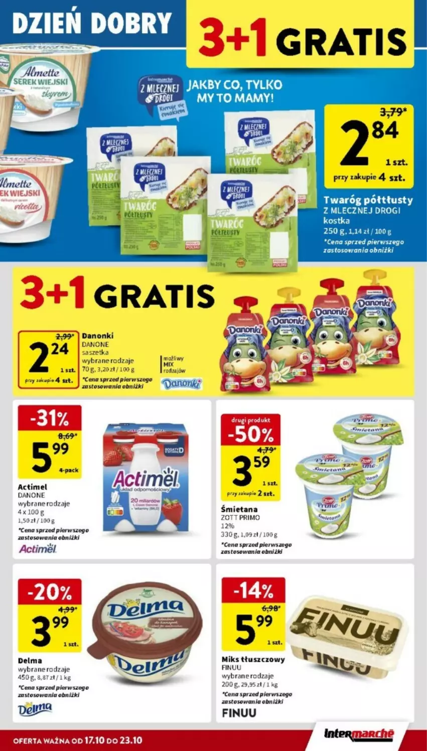 Gazetka promocyjna Intermarche - ważna 17.10 do 23.10.2024 - strona 16 - produkty: Actimel, Danonki, Delma, Finuu, Gra, Mięta, Miks tłuszczowy, Ser, Serek, Serek wiejski, Zott, Zott Primo