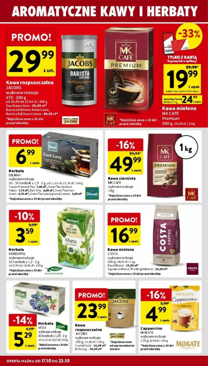 Gazetka promocyjna Intermarche - ważna 17.10 do 23.10.2024 - strona 17 - produkty: Cappuccino, Dilmah, Earl Grey, Gra, Herbapol, Herbata, Jacobs, Kawa, Kawa mielona, Kawa rozpuszczalna, Kawa ziarnista, Pur