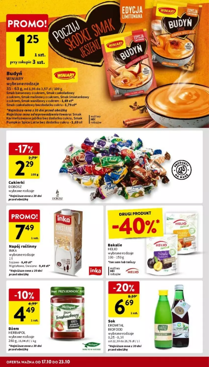 Gazetka promocyjna Intermarche - ważna 17.10 do 23.10.2024 - strona 19 - produkty: Budyń, Cukier, Cukierki, Dżem, Fa, Helio, Herbapol, Inka, Napój, Napój roślinny, Sok, Winiary