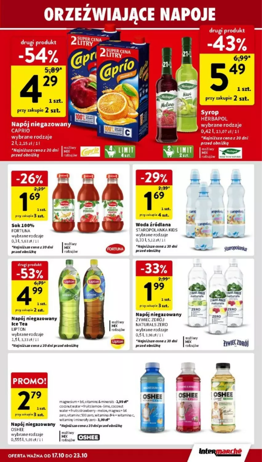 Gazetka promocyjna Intermarche - ważna 17.10 do 23.10.2024 - strona 20 - produkty: Fortuna, Ice tea, LANA, Lipton, Magnez, Melon, Napój, Napój niegazowany, Oshee, Sok, Staropolanka, Woda