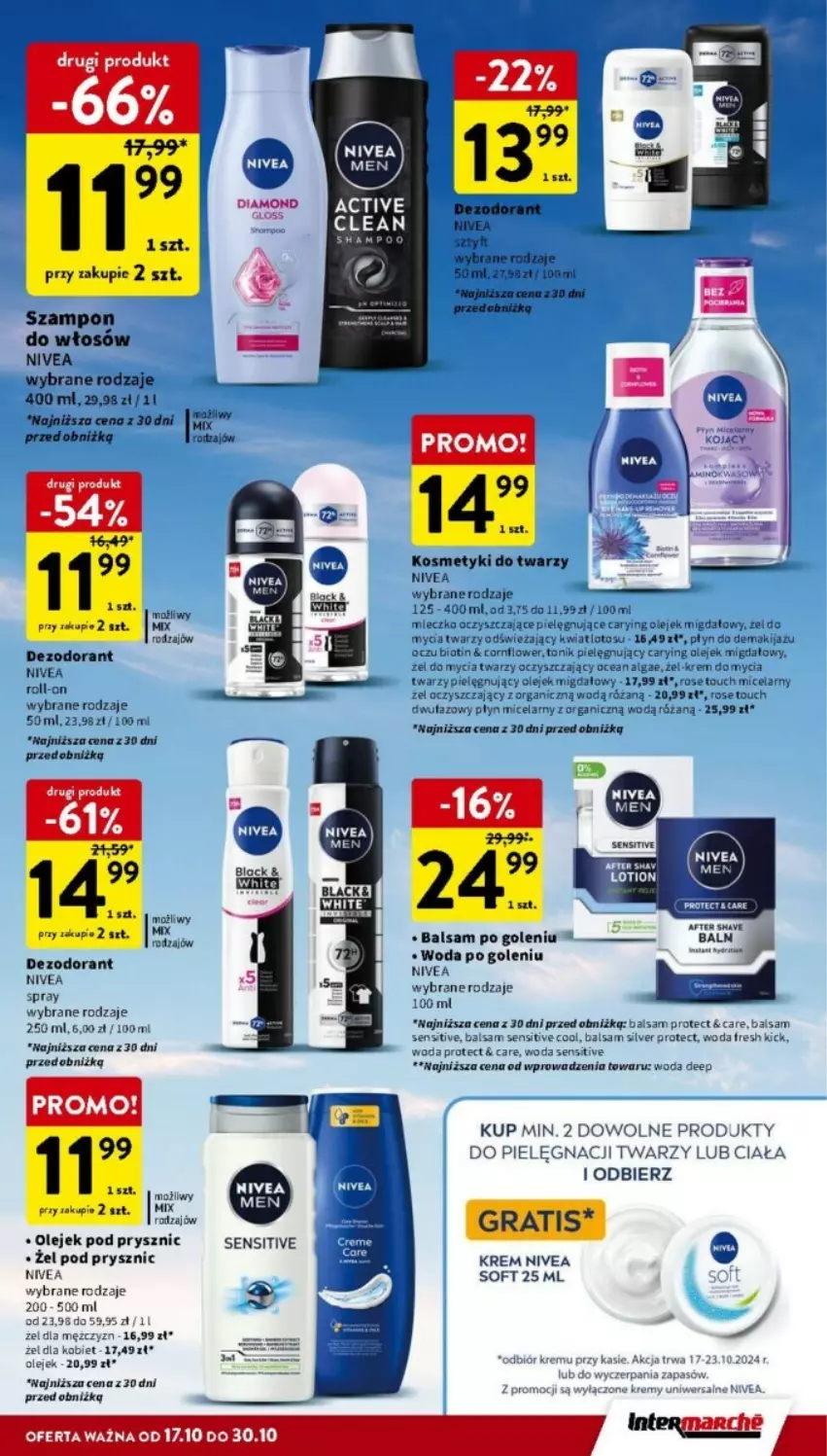 Gazetka promocyjna Intermarche - ważna 17.10 do 23.10.2024 - strona 25 - produkty: Balsam po goleniu, Dezodorant, Nivea, Noż, Olej, Olejek pod prysznic, Szampon, Woda, Woda po goleniu