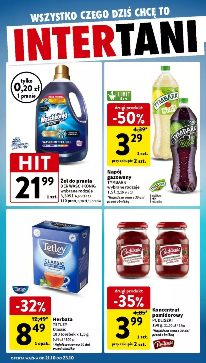 Gazetka promocyjna Intermarche - ważna 17.10 do 23.10.2024 - strona 37 - produkty: Herbata, Koncentrat pomidorowy, Napój, Napój gazowany, Pudliszki, Tetley, Tymbark