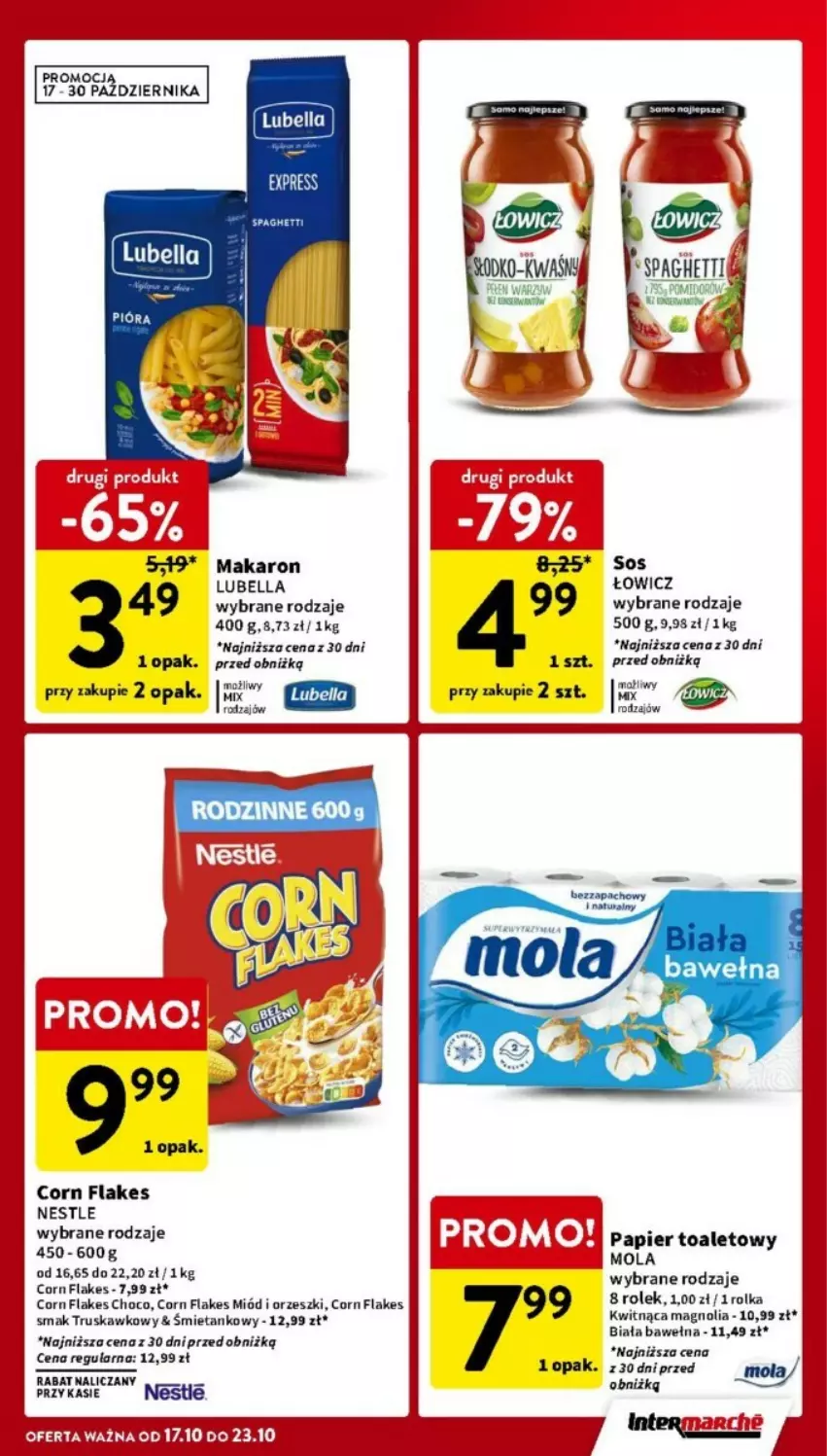 Gazetka promocyjna Intermarche - ważna 17.10 do 23.10.2024 - strona 40 - produkty: Bell, Bella, Corn flakes, Lubella, Makaron, Miód, Mola, Orzeszki, Papier, Papier toaletowy, Sos, Wełna