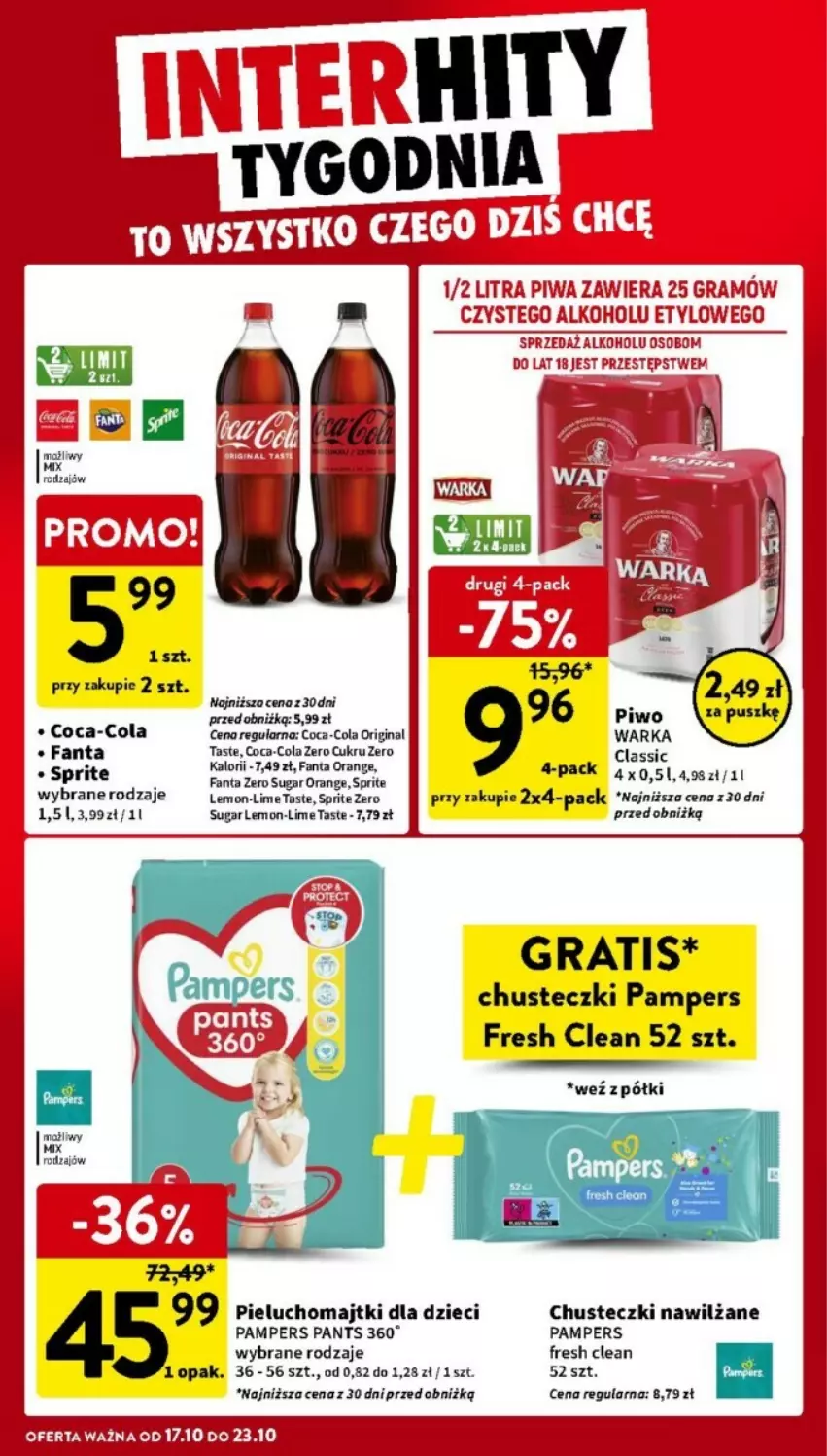 Gazetka promocyjna Intermarche - ważna 17.10 do 23.10.2024 - strona 41 - produkty: Chusteczki, Coca-Cola, Dzieci, Fa, Fanta, Gin, Gra, Majtki, Pampers, Pieluchomajtki, Piwa, Sprite, Warka