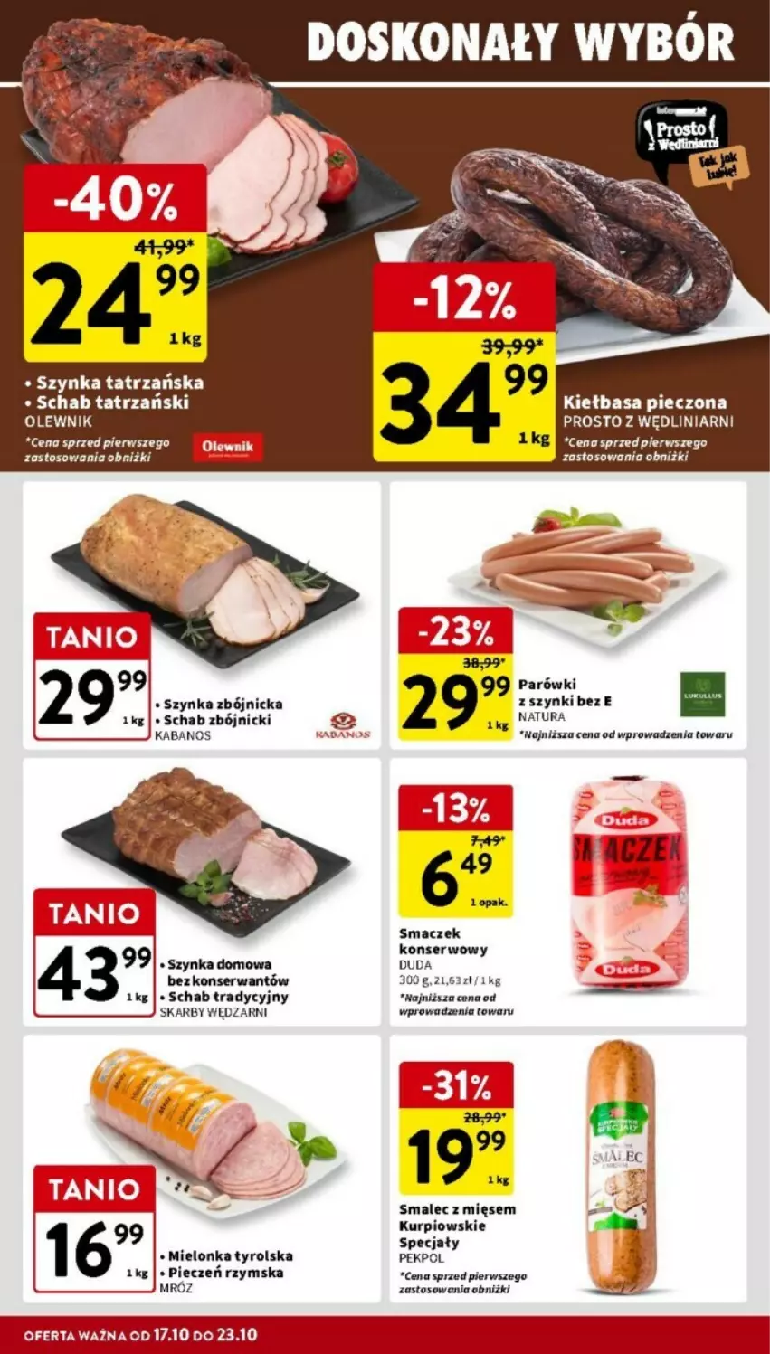 Gazetka promocyjna Intermarche - ważna 17.10 do 23.10.2024 - strona 6 - produkty: Duda, Fa, Kabanos, Kiełbasa, Mielonka tyrolska, Olewnik, Parówki, Pekpol, Piec, Pieczeń rzymska, Ser, Smalec, Szynka