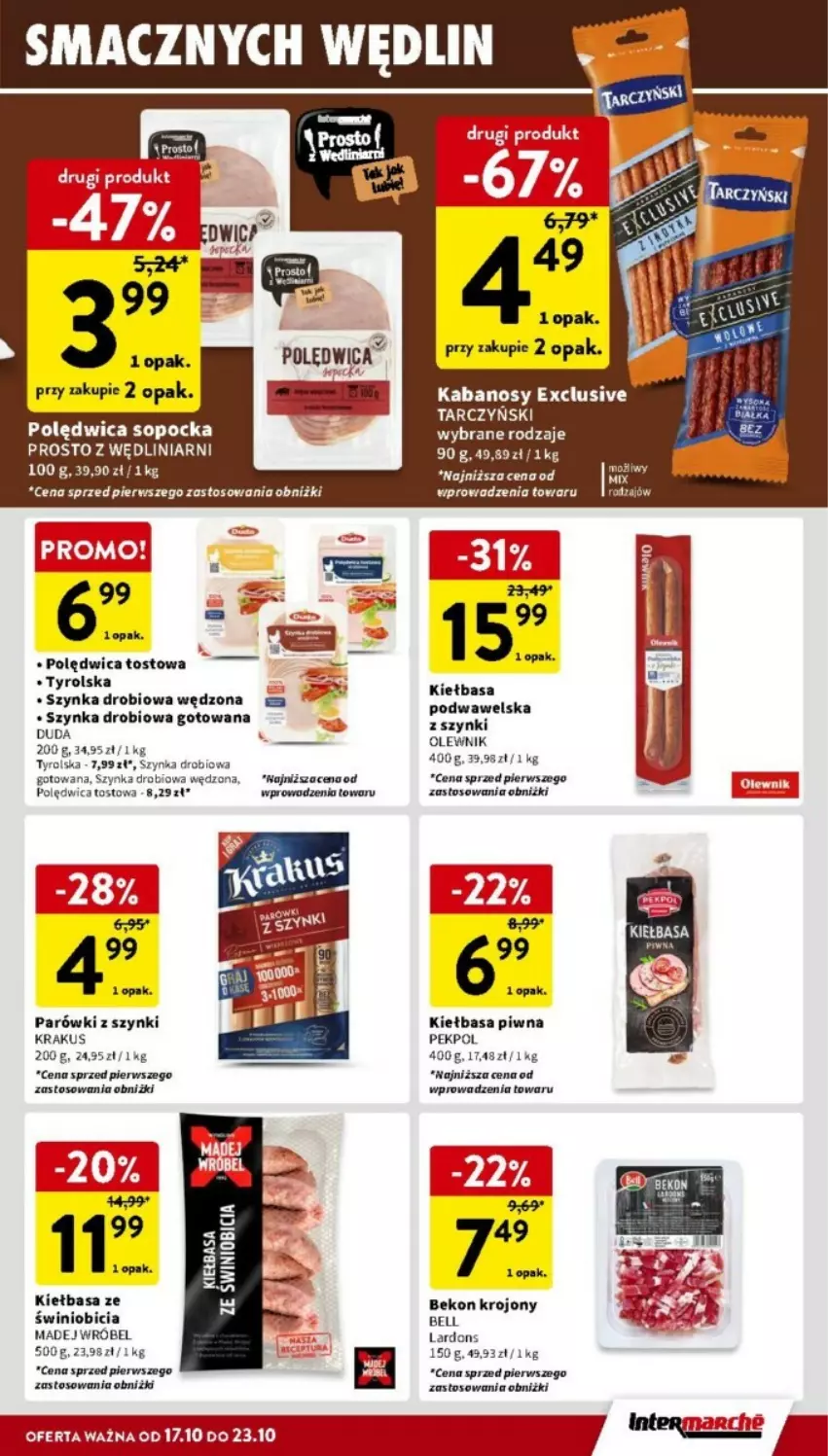 Gazetka promocyjna Intermarche - ważna 17.10 do 23.10.2024 - strona 7 - produkty: Beko, Bell, BIC, Duda, Fa, Kabanos, Kiełbasa, Kiełbasa piwna, Kiełbasa podwawelska, Krakus, Madej Wróbel, Ocet, Olewnik, Parówki, Parówki z szynki, Pekpol, Polędwica, Szynka, Tarczyński, Wawel