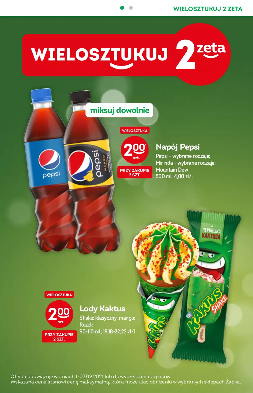 Gazetka promocyjna Żabka - ważna 01.09 do 07.09.2021 - strona 6 - produkty: Kaktus, Lody, Mango, Mirinda, Napój, Pepsi