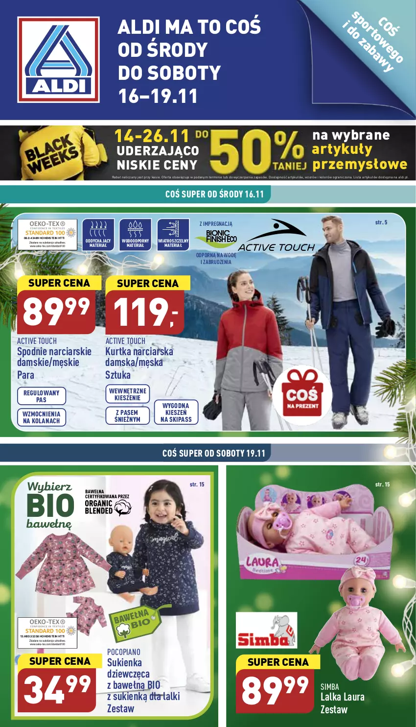 Gazetka promocyjna Aldi - Zaplanuj zakupy wcześniej - ważna 16.11 do 19.11.2022 - strona 1 - produkty: Gra, Kurtka, Lalka, LANA, Laur, Pocopiano, Por, Spodnie, Sukienka