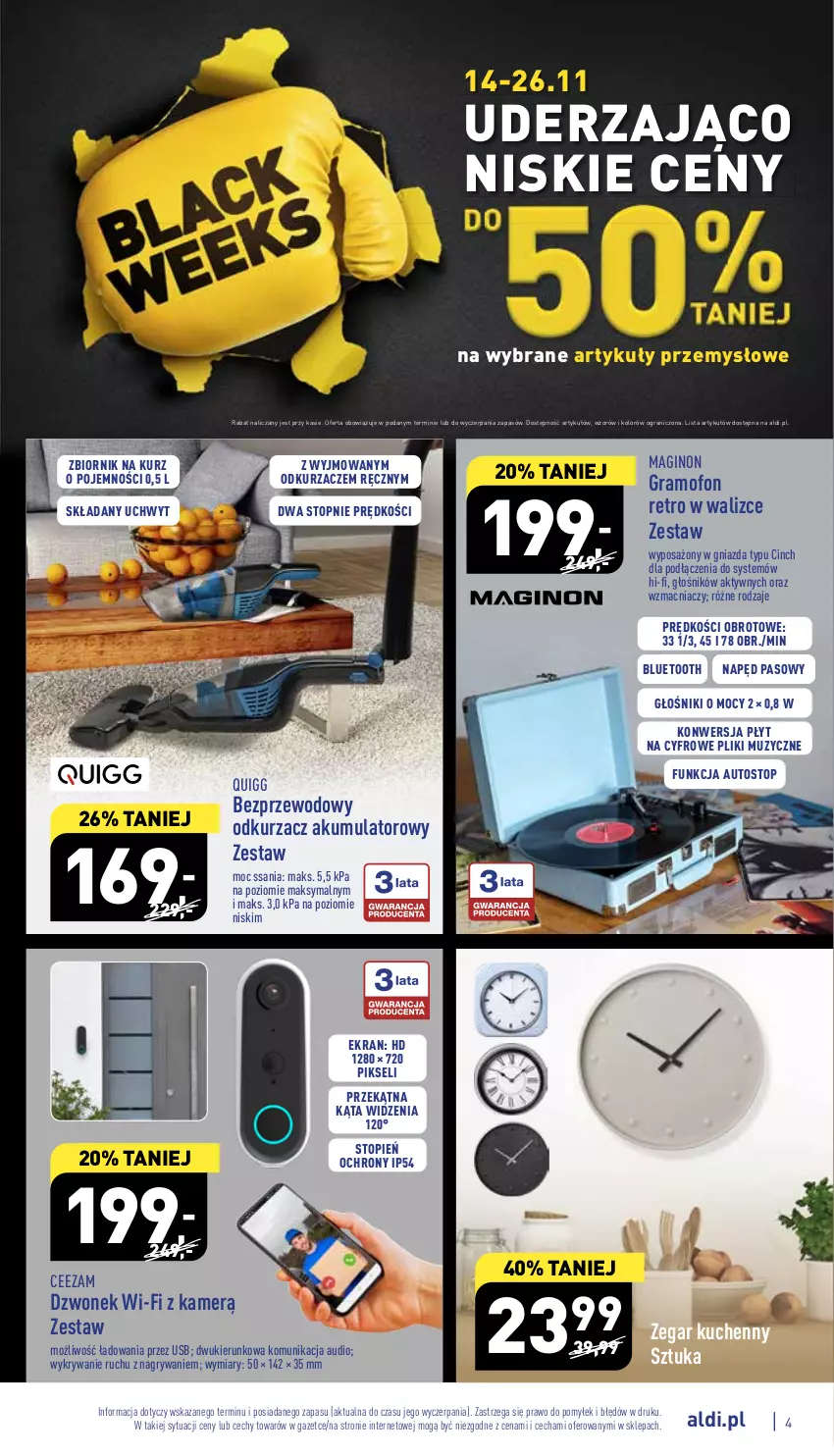 Gazetka promocyjna Aldi - Zaplanuj zakupy wcześniej - ważna 16.11 do 19.11.2022 - strona 4 - produkty: Akumulator, Dzwonek, Gin, Głośnik, Gra, Gry, Odkurzacz, Odkurzacze, Top, Zegar